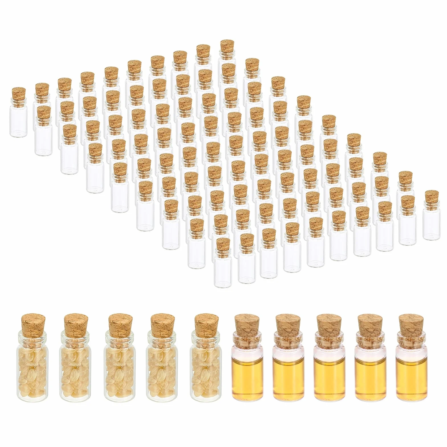 PATIKIL 100Pcs 1ml Mini Frascos de Vidrio con Tapones de Corcho