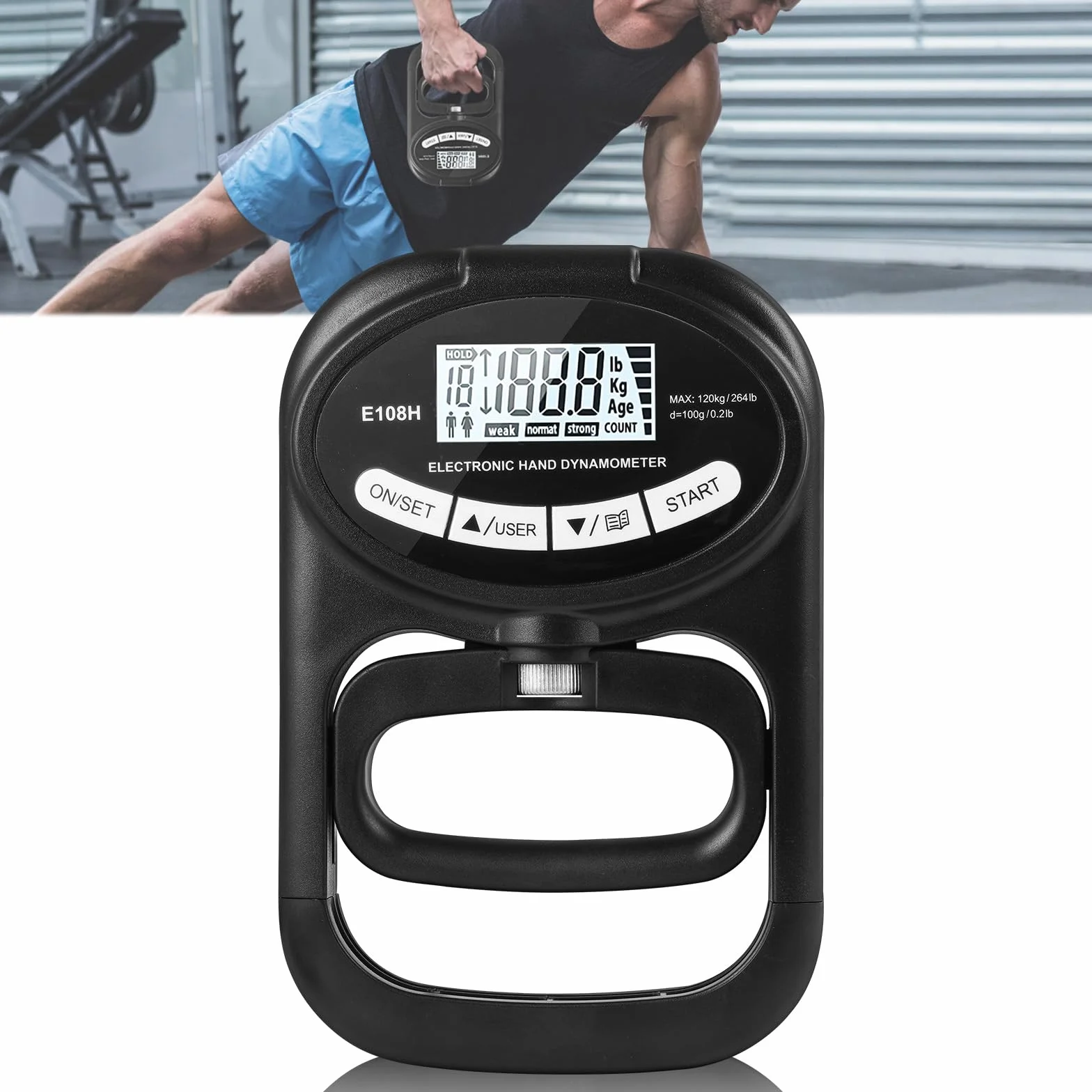 Dinamómetro de Mano Digital 265 lb 120 kg Entrenador de Fuerza de Agarre OSDUE