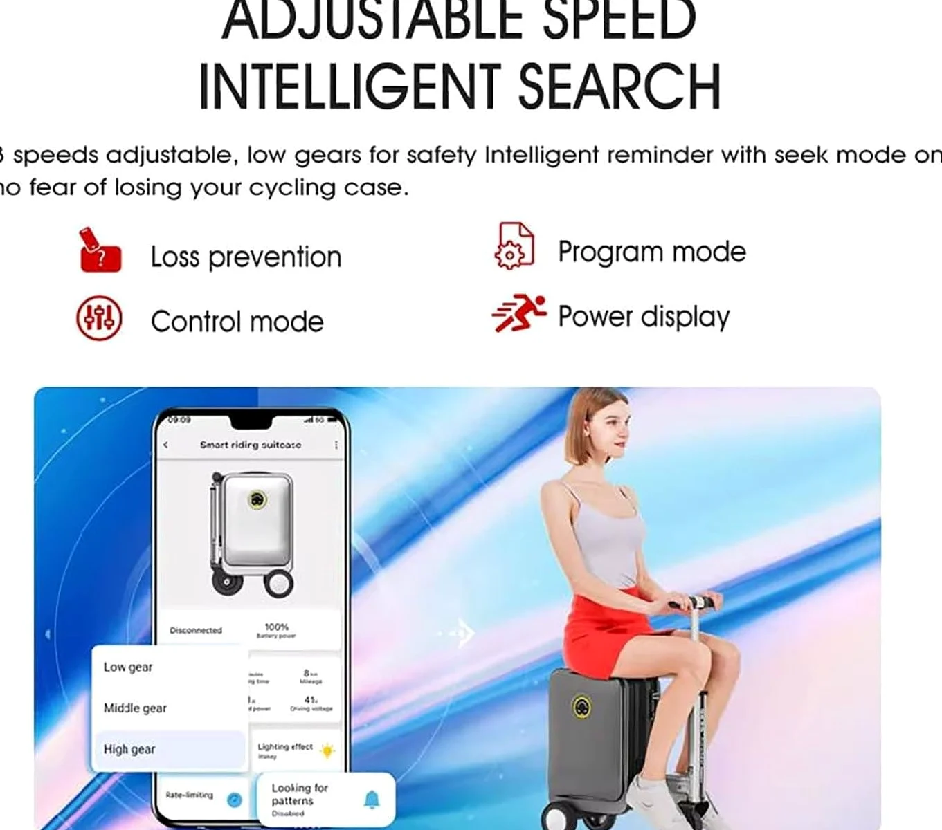 TYH Maleta De Mano Eléctrica para Montar, Patinete con Asa Telescópica, 2 Baterías, Control por App, Acceso Directo, Ajuste De 3 Velocidades, Batería Extraíble Y Puerto De Carga Externo.