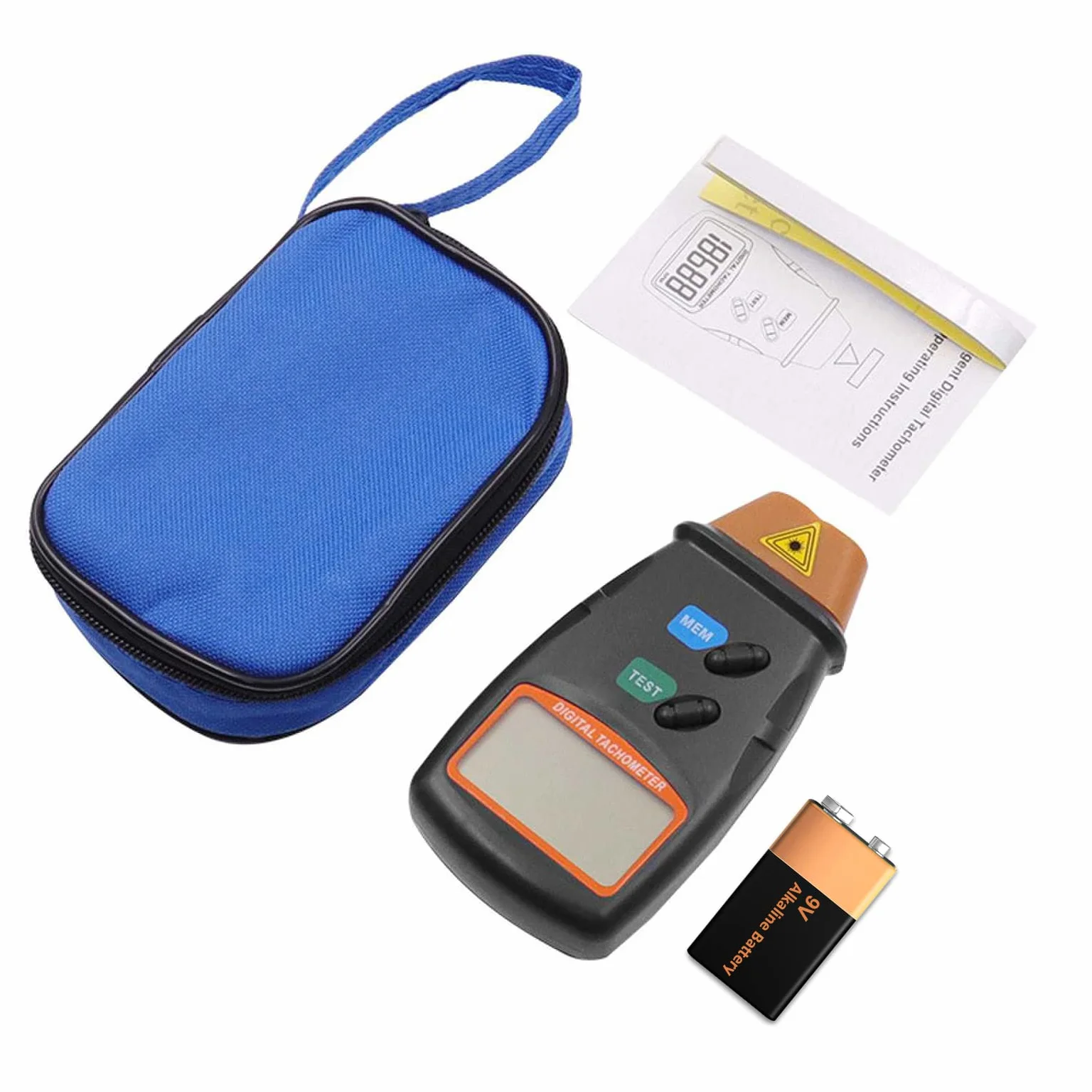 Mengshen Tacómetro Digital 2.5-99999 RPM Láser Sin Contacto Medidor De Velocidad De Rotación Con Cinta Reflectante Batería 9V