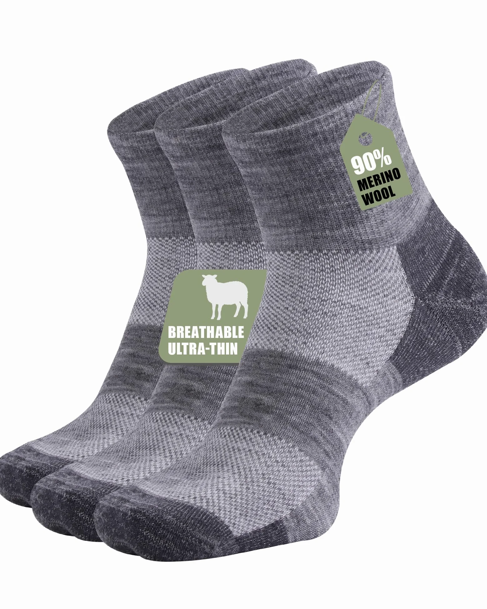 Calcetines de lana merino 90% para hombres y mujeres, calcetines de tobillo suaves y finos para atletismo, correr, senderismo, ciclismo, 3 pares