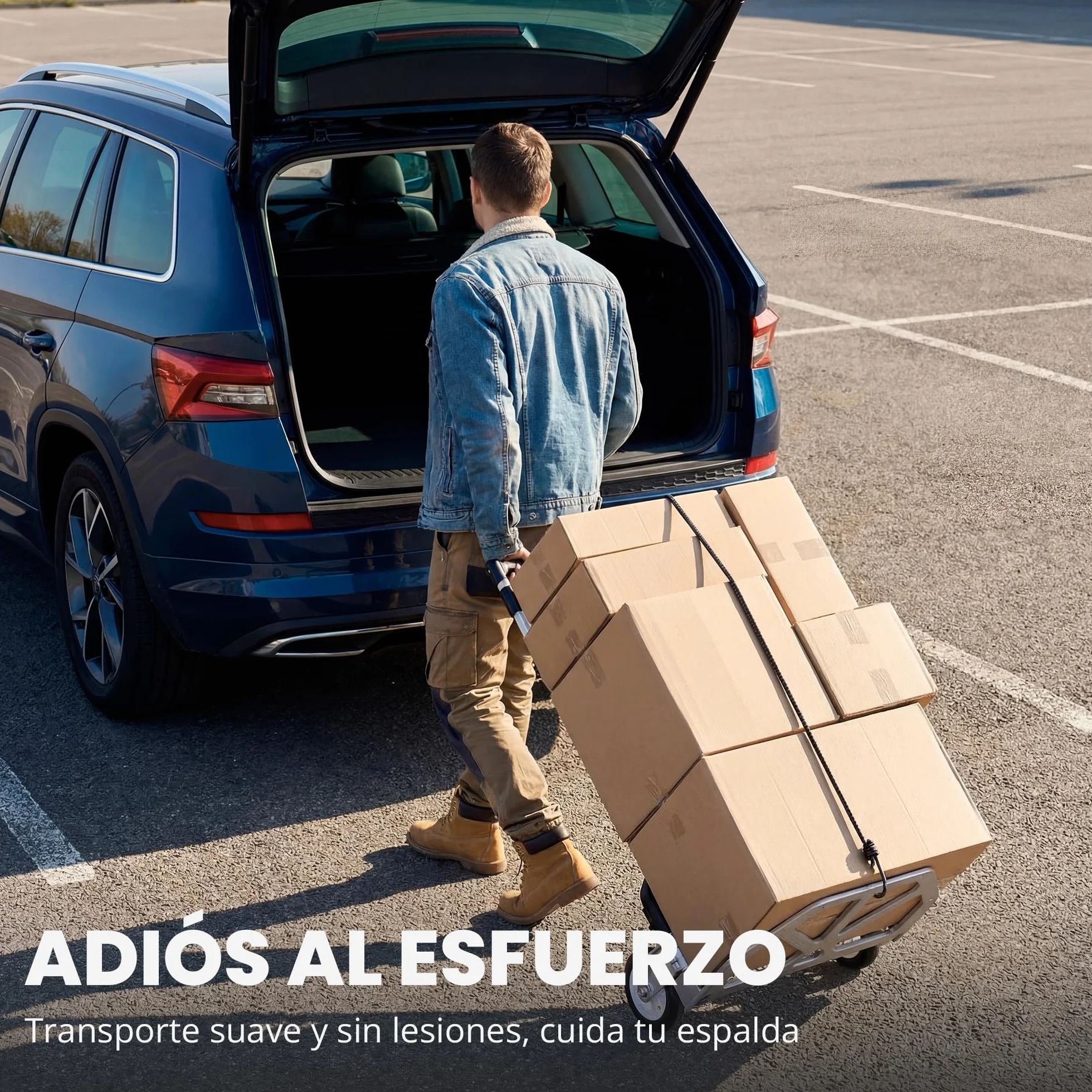 JUPPLIES Carretilla Plegable de Mano de Aluminio 75 kg 100x40cm Carro de Carga con Ruedas