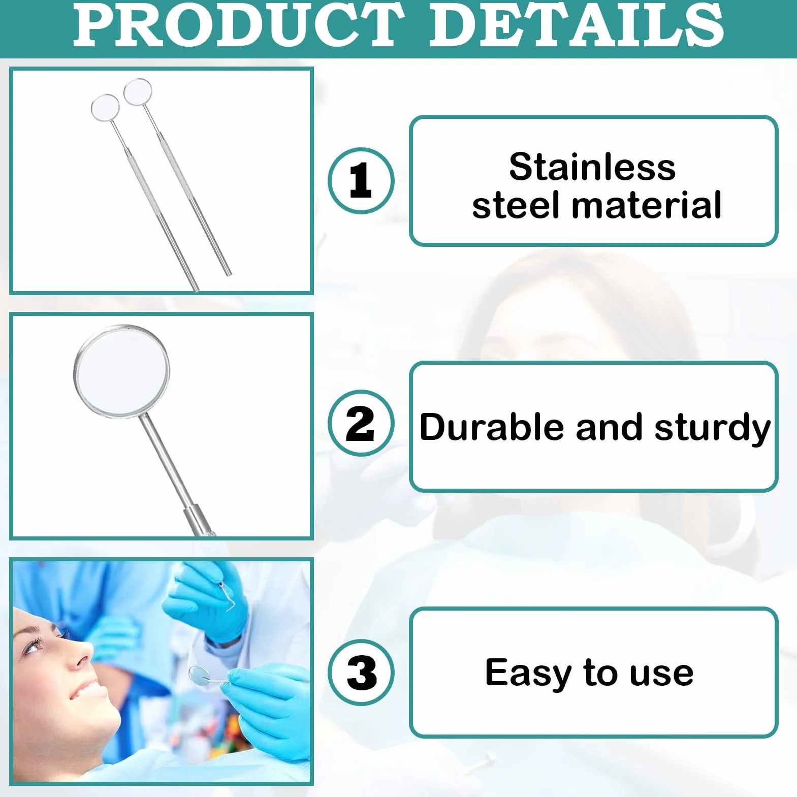 Espejo dental profesional de acero inoxidable Nº 5 autoclave