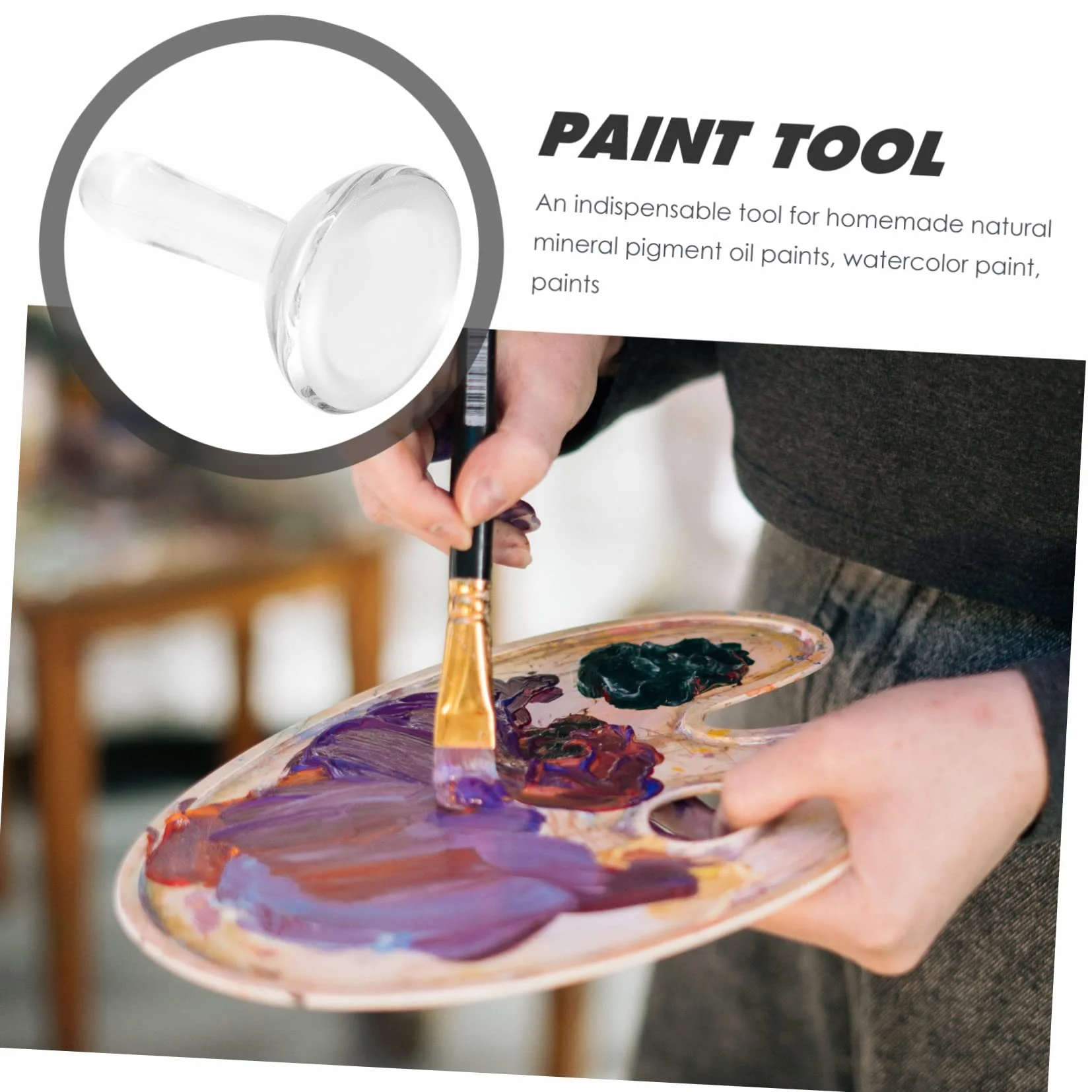 LALAFINA Mortero para Moler Pintura al Óleo y Acuarela Varilla Mezcladora de Vidrio Ergonómica