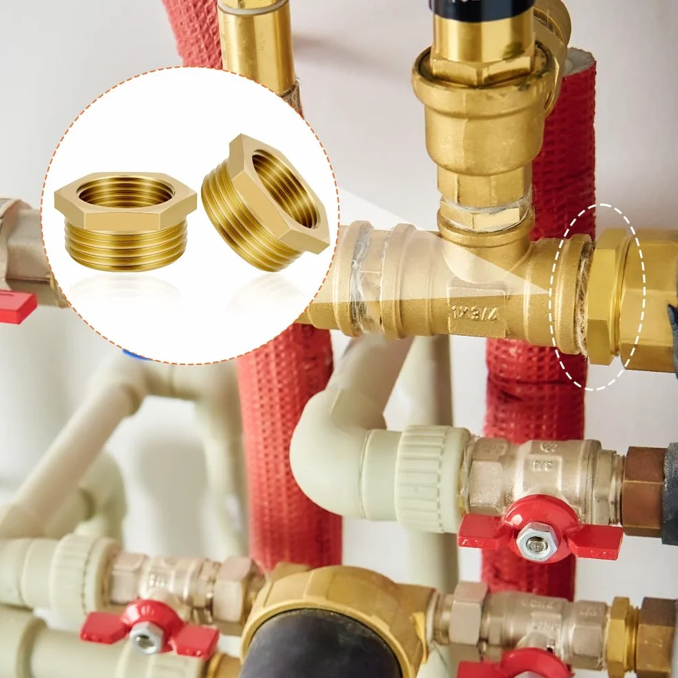 Flintronic 2 Piezas Acoplamiento Reductor Latón 1/2" a 3/4" BSP Buje Hexagonal Conector para Tuberías de Agua