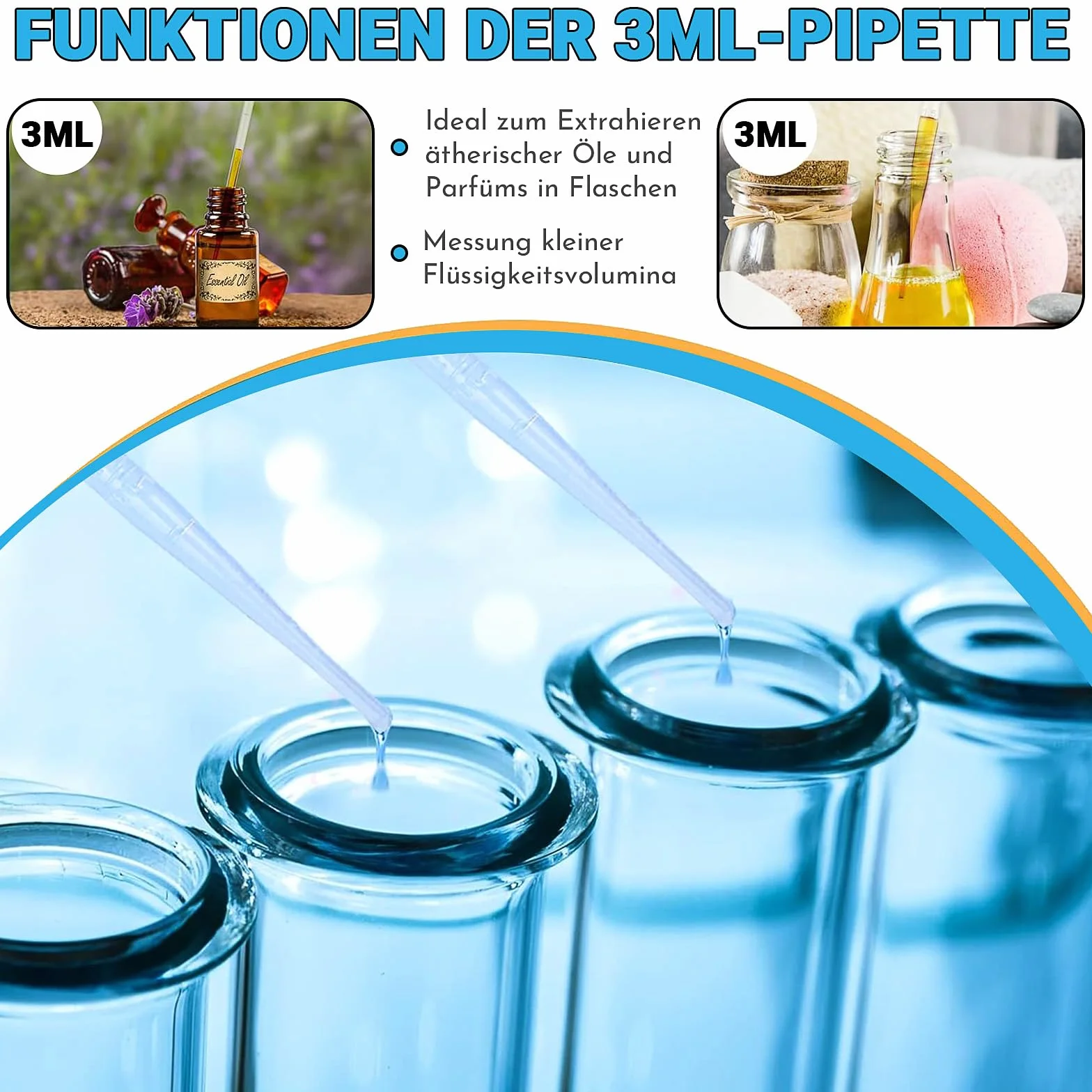 Pipetas Cuentagotas 100 Piezas 3ml Plástico Graduadas Transparentes Desechables para Laboratorio Aceites Esenciales