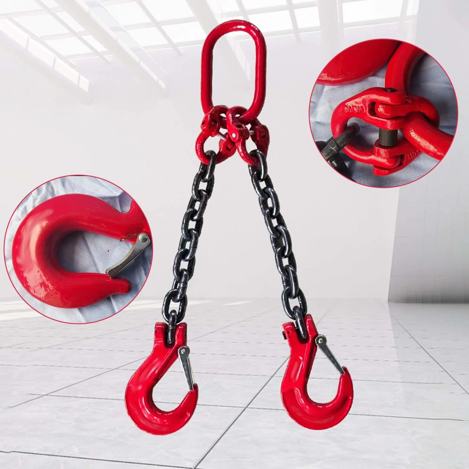 Eslinga de Cadena de 2 Hilos 1m 2t ø6mm Gancho Cabeza de Horquilla Cadena de Acero