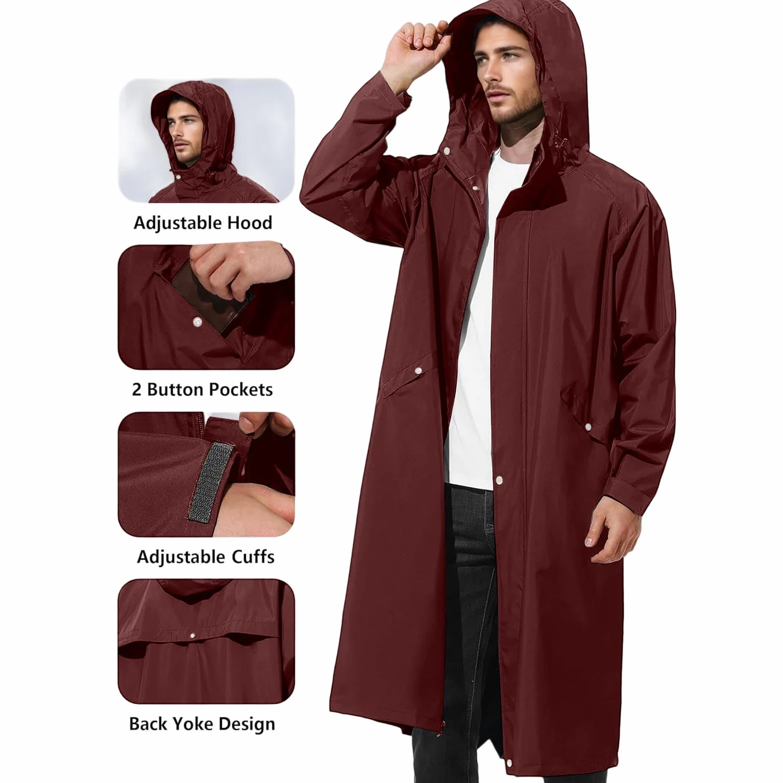 Chubasquero Hombre Impermeable Cortavientos Chaqueta Protección Solar | Abrigo Senderismo Montaña Casual Chubasquero Viaje Ligero Talla Grande con Cremallera y Bolsillos para Al Aire Libre Acampada