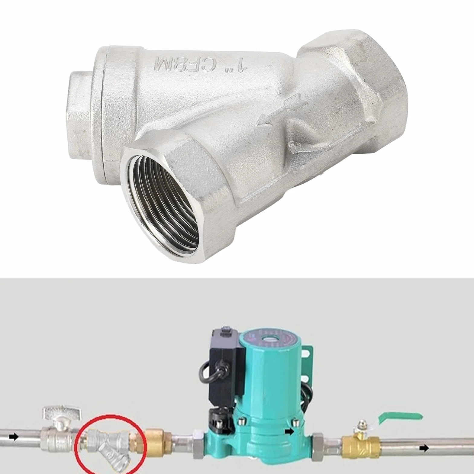 BRRNOO Filtro de Tubería de Agua Acero Inoxidable 304 en Forma de Y 1 Pulgada DN25 Rosca