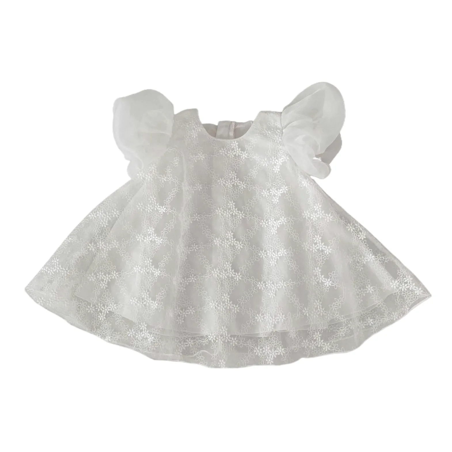 Vestido De Fiesta para NiñA Vestido de Princesa for niña, Banquete de Cien días, Vestido de algodón con Falda de Encaje y Mangas Cortas con Burbujas(2-3Y)