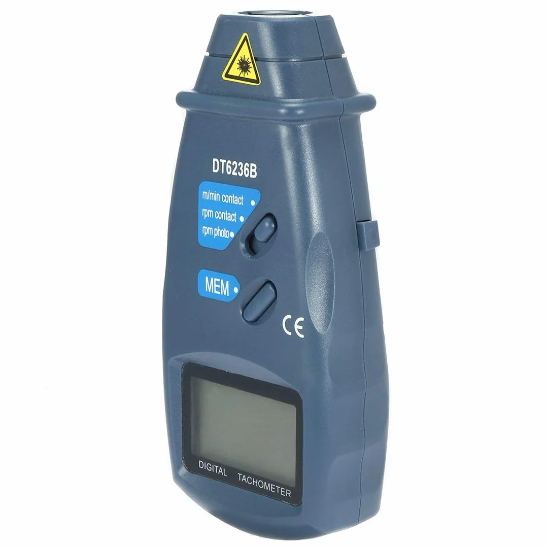 Tacómetro digital 2 en 1 con/sin contacto DT-6236B rpm 2,5 a 9.999 rpm ruedas medición velocidad lineal rotación