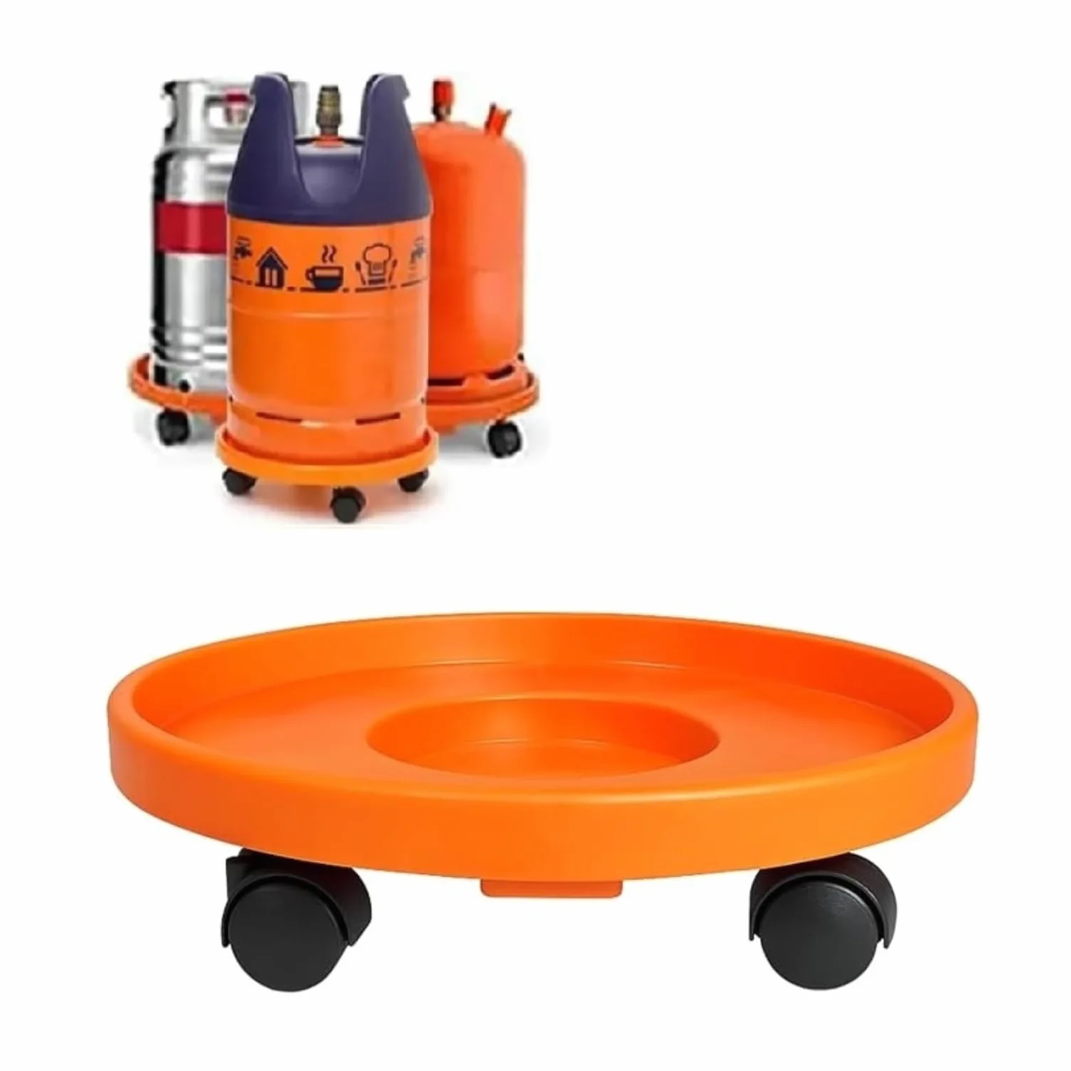 TECHZOCO Soporte para bombona butano Portabombonas Carro Porta bombona Gas Plástico 4 Ruedas 33,5 cm Naranja