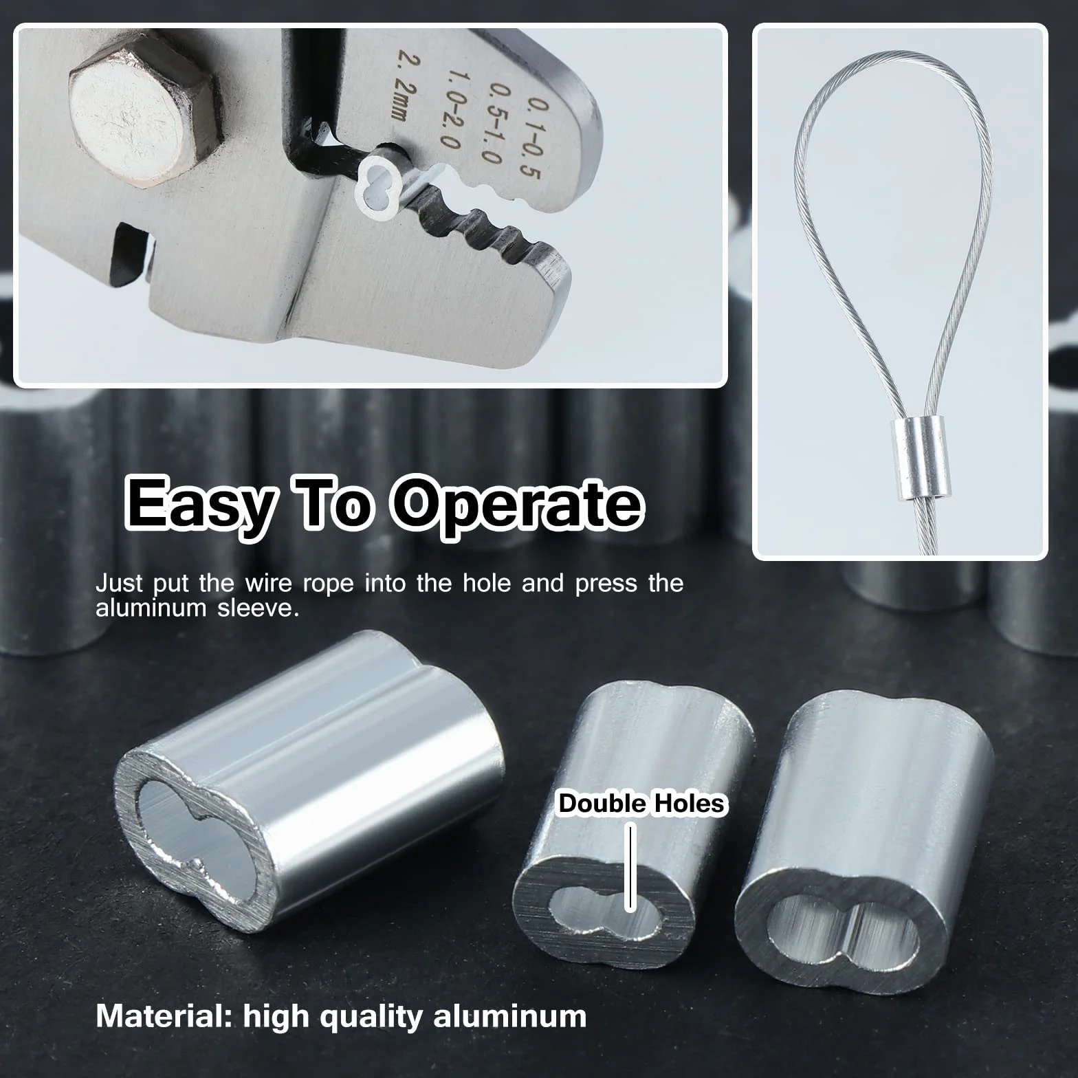 Engarzadora de cuerda de alambre 151 piezas kit de prensado de doble barril hasta 2,2 mm aluminio