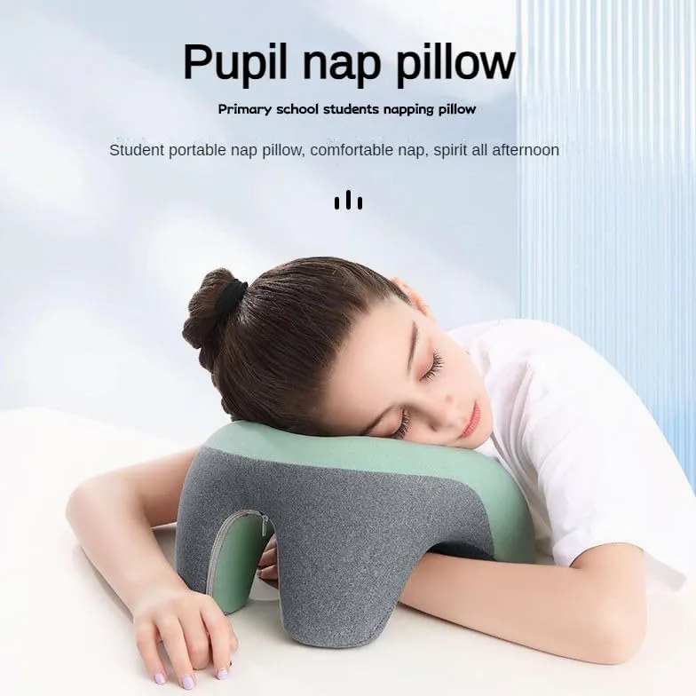 Almohada de espuma viscoelástica de viaje, cojín ergonómico para el cuello para siestas de oficina y estudiantes