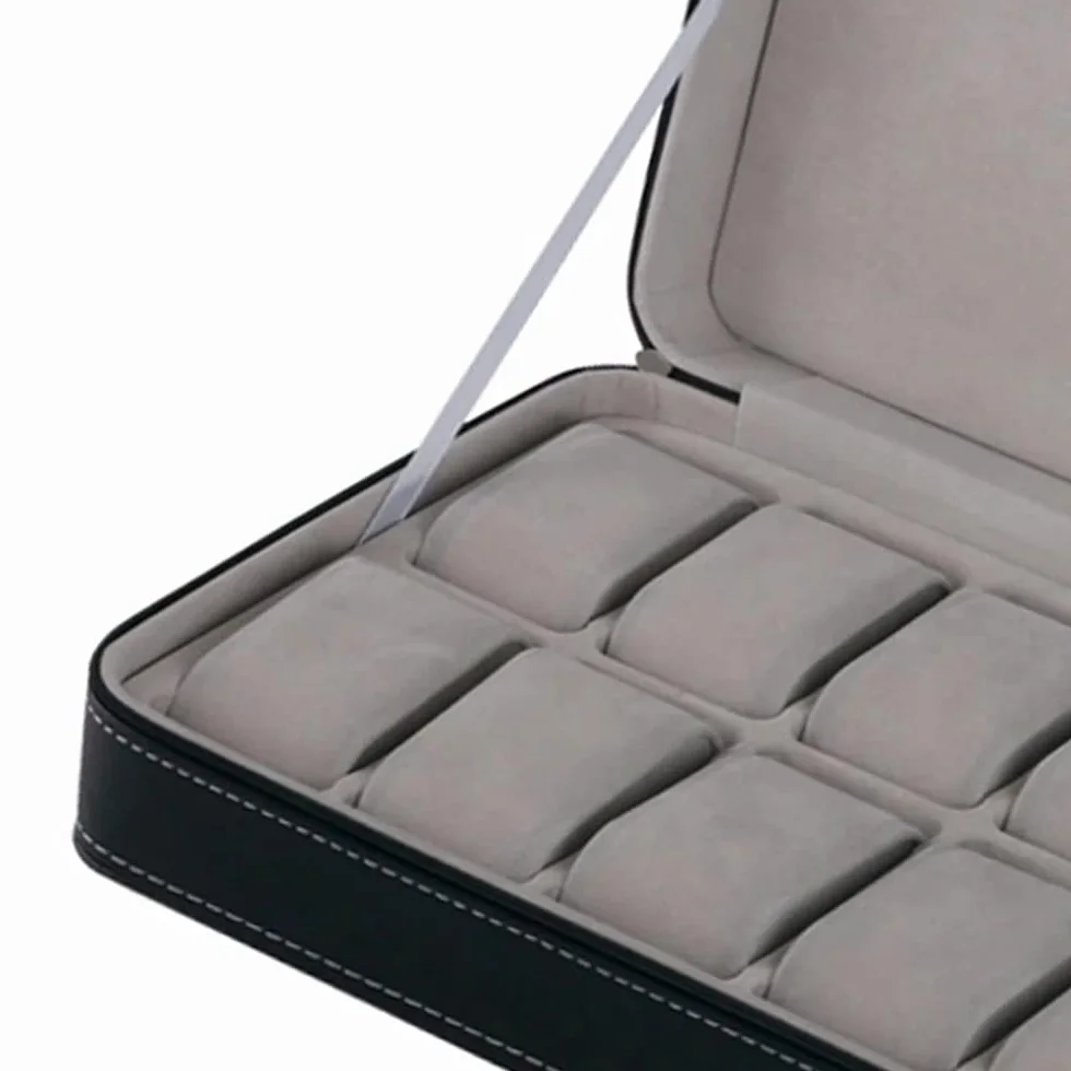 XBTGS Caja de reloj de 6/10/12 ranuras, elegante reloj de pulsera, caja de regalo, organizador de almacenamiento, color gris