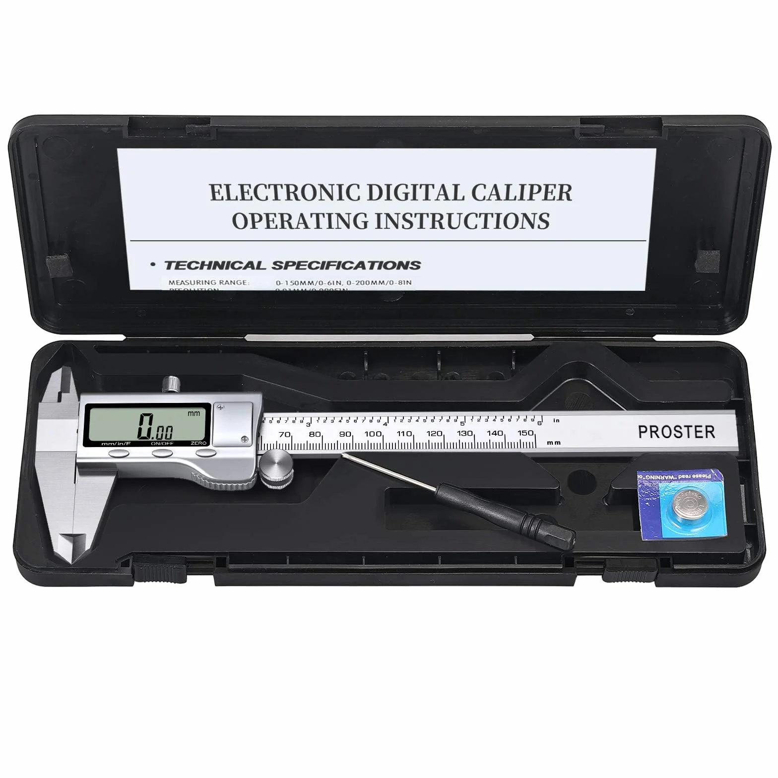 Proster Calibre Digital Pie de Rey 0-150mm 6 Pulgadas Calibrador Electrónico Acero Inoxidable
