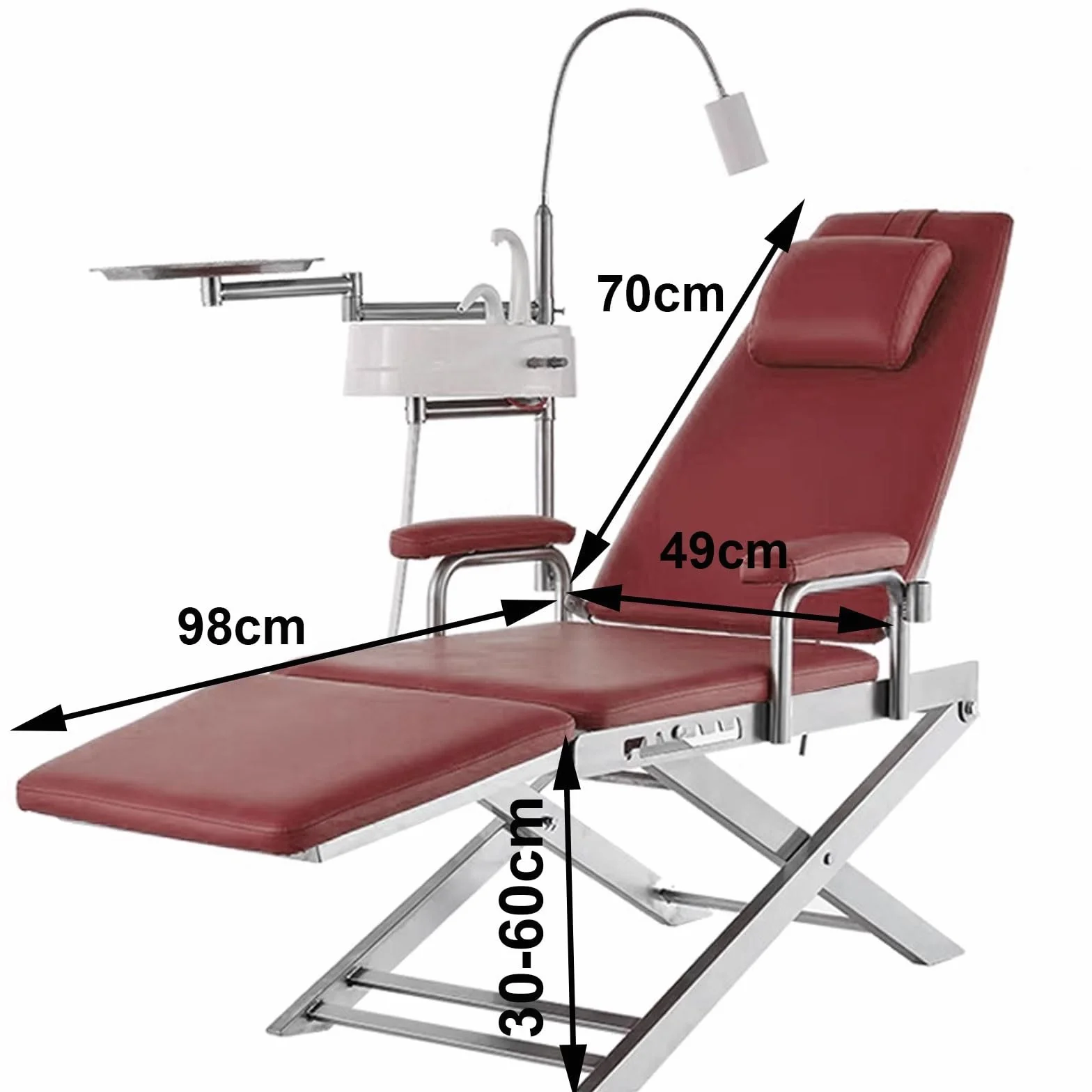 Sillón Dental Ajustable con Luz LED Portátil 220V Cuero PU Rojo