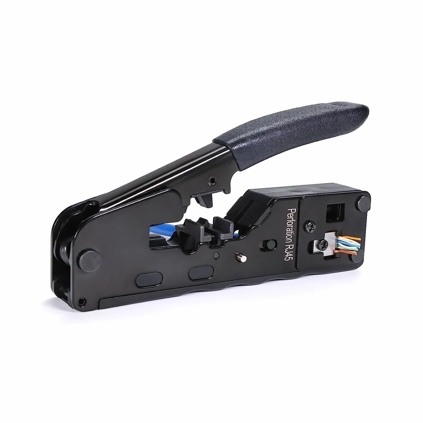 QSFPTEK Crimping Tool RJ45 RJ11 RJ12 Ethernet Cable Cat5 Cat5e Cat6 Cat6a Cat7 Cat8 Modular Plug Connector Black