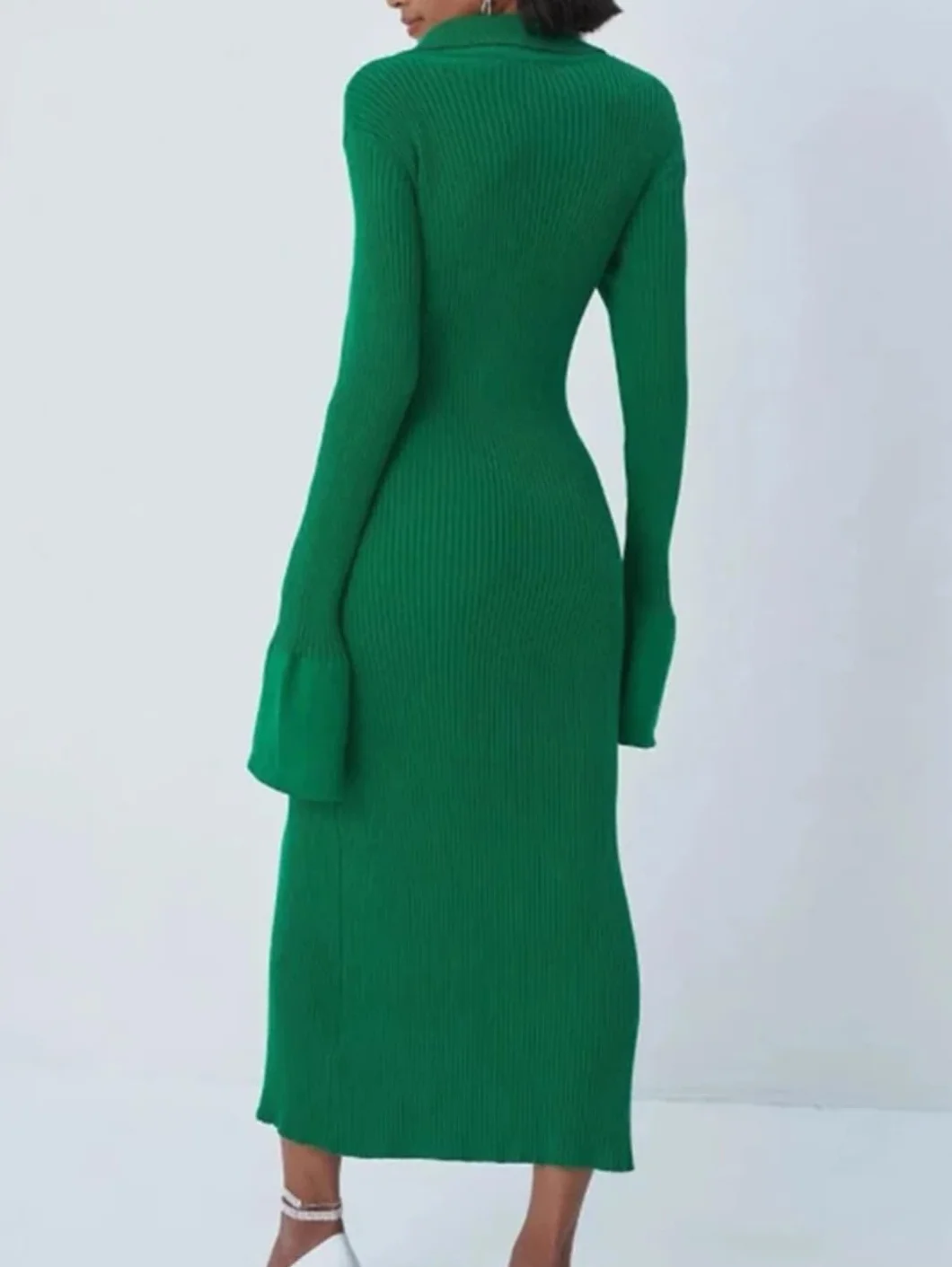 Vestido de invierno para mujer, de punto, ajustado, de manga larga, con botones, casual, para fiesta