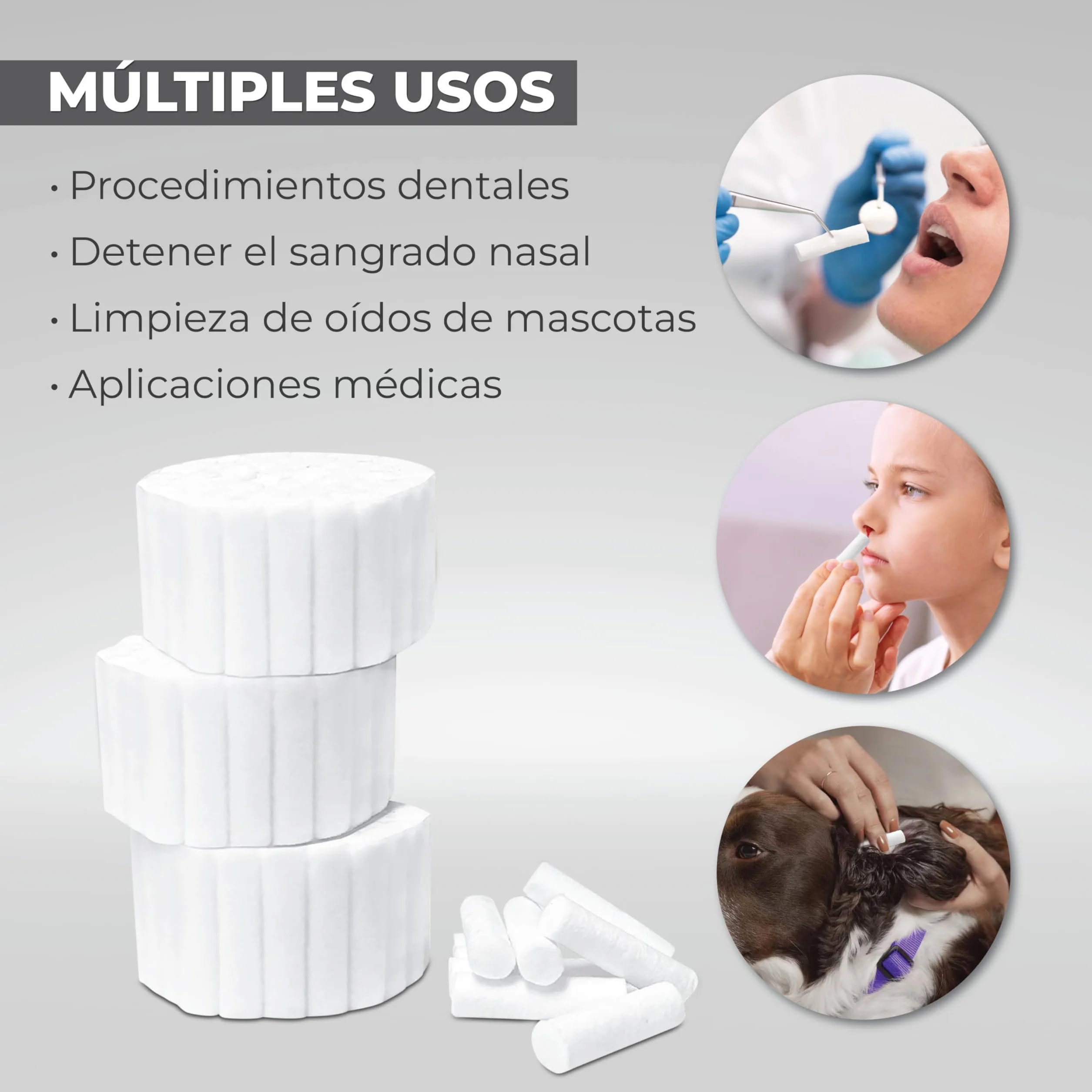 Rollos de Algodón Dental 15 Piezas (600 Rollos) para Sangrado Nasal o Bucal
