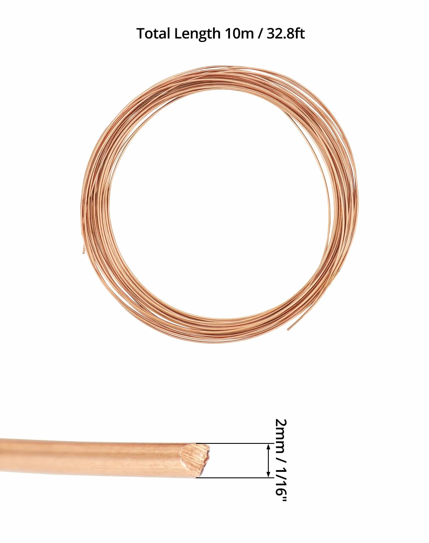 QWORK Hilo de Cobre Puro Ø2mm 10m Alambre Cu 99 DIY