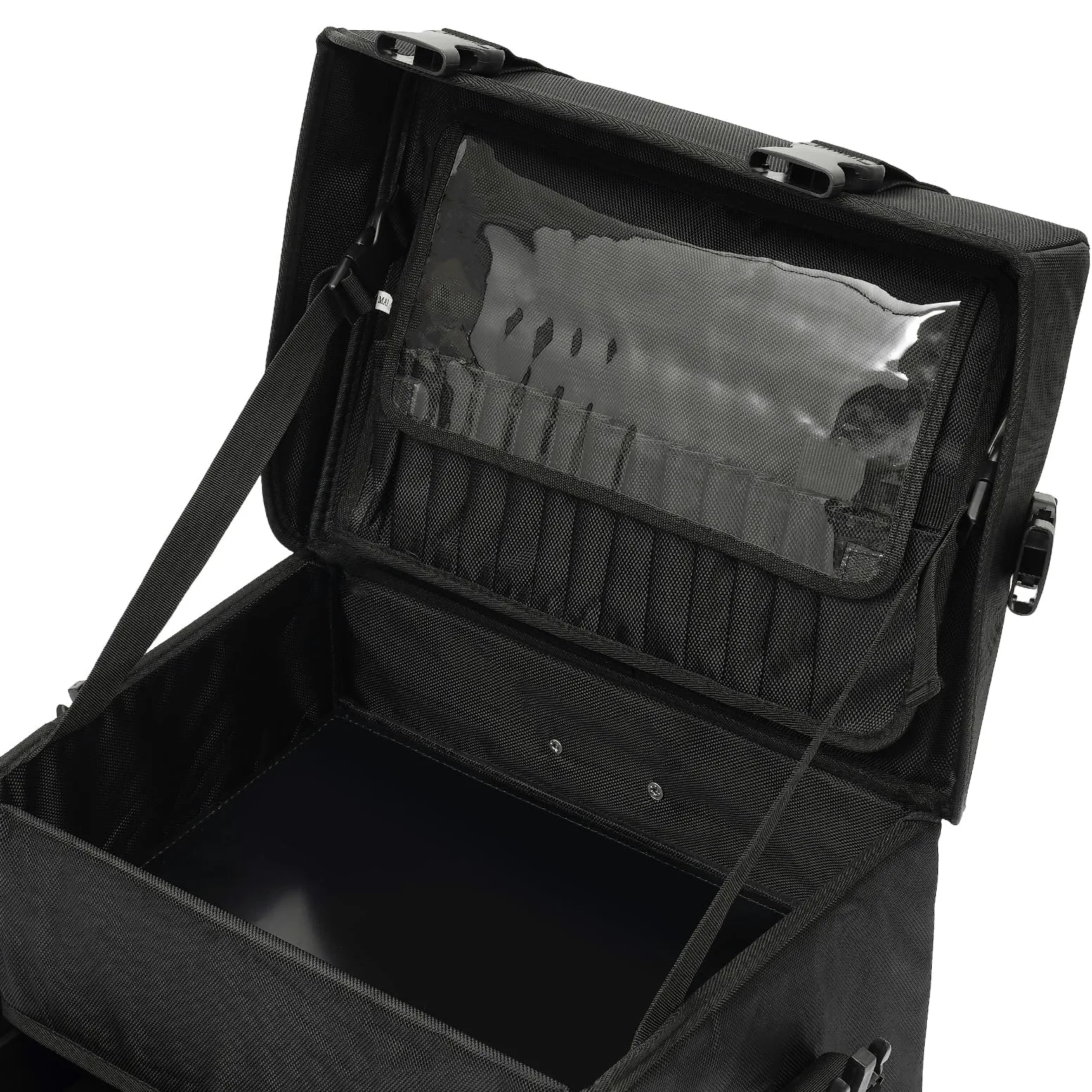 Maletín de maquillaje 2 en 1, maletín profesional de maquillaje con ruedas, maletín de maquillaje, maletín multiusos, ideal para viajes, peluquerías, idea de regalo, 38 x 29 x 42 cm, color negro