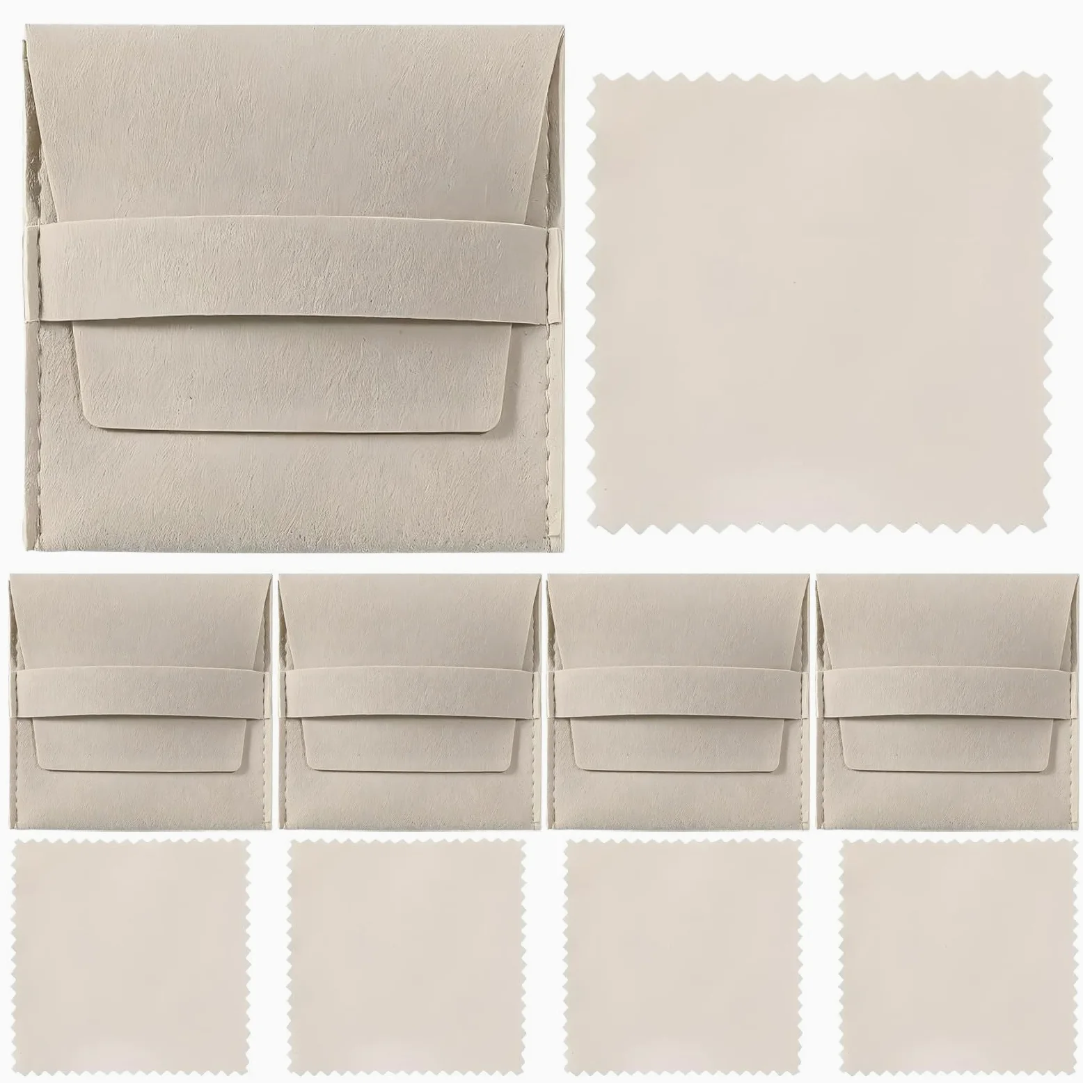 Bolsa de Microfibra con Banda Fija para Joyas, Estilo sobre Beige de Doble Felpa, Portátil y Elegante para Uso Diario y Almacenamiento de Collares