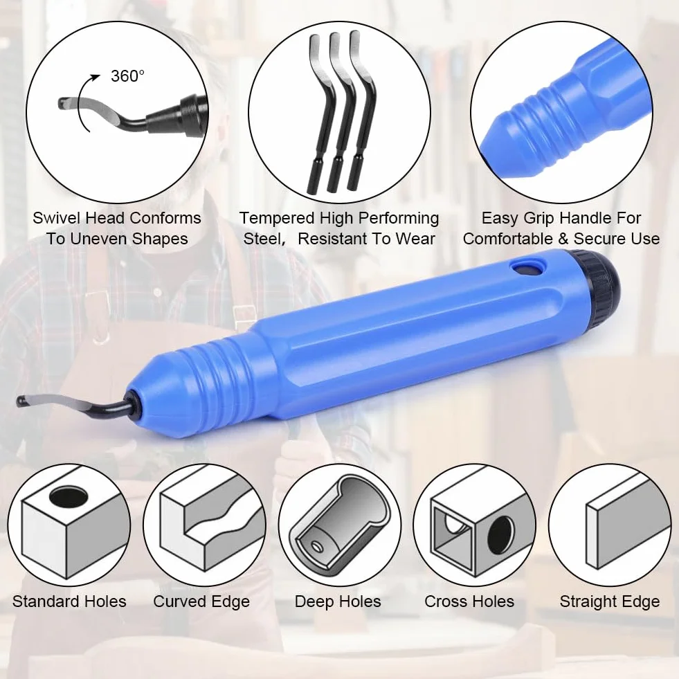 Flintronic Desbarbador Metal 10 pcs Herramienta Desbarbadora Cuchillas de Desbarbado 360° Giratorio Quita Rebabas para Acero Plástico Aluminio Cobre Impresora 3D