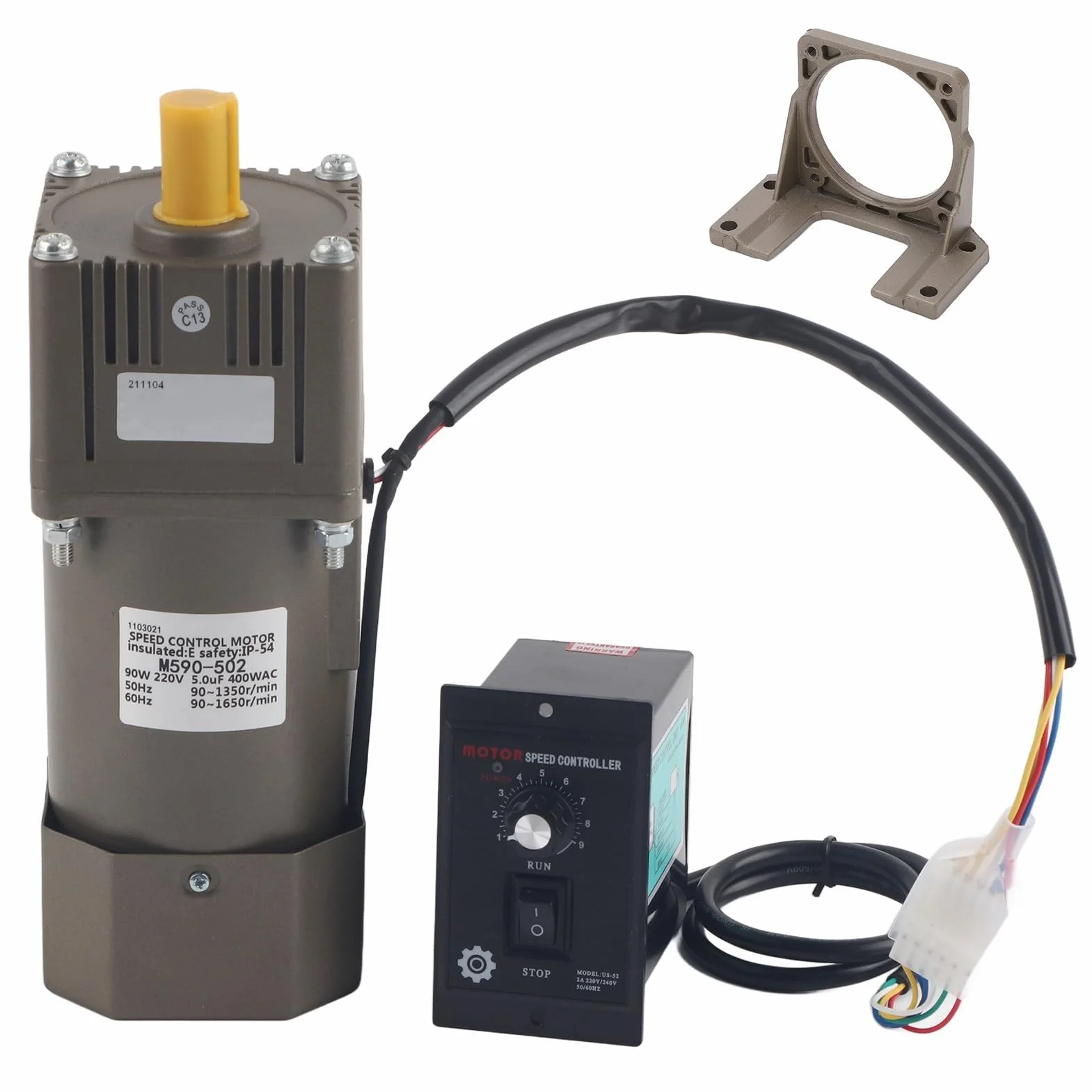 Motor AC 220V 90W Velocidad Ajustable Inversor Continuo con Regulador y Soporte