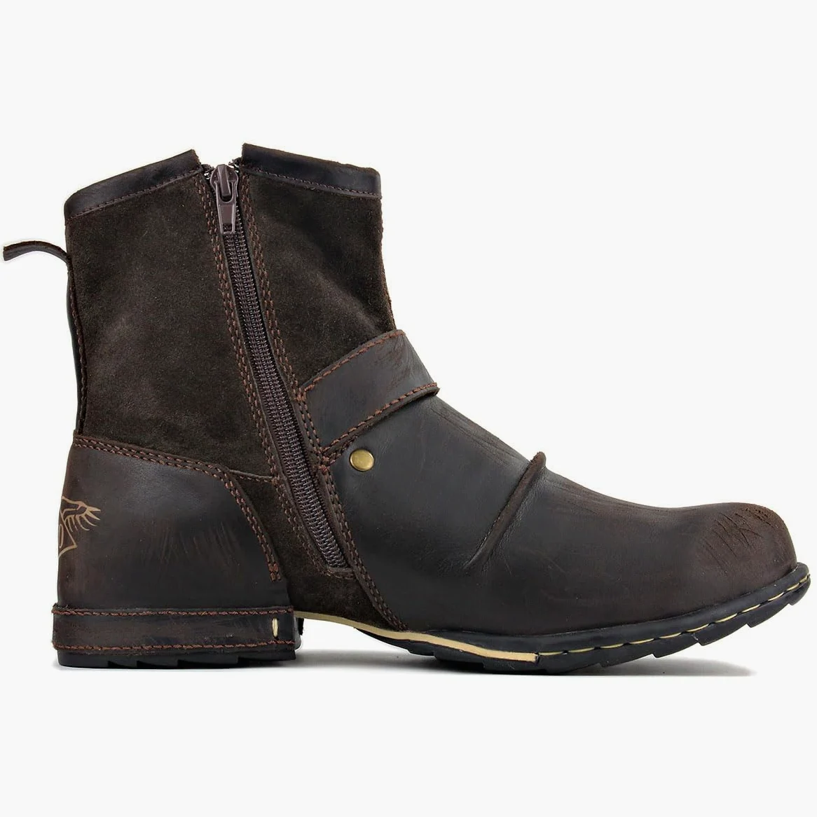 OSSTONE Botas para Moto Botines Hombre de Invierno Piel Zapatos Negras Vestir Nieve Piel Forradas Calientes Planas Combate Militares Cremallera Boots OS-5008-1-N