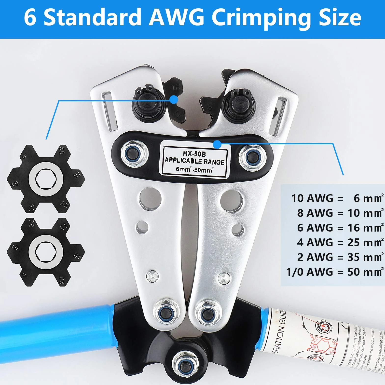 Toolwiz Alicates de Terminals Crimpadora 6mm² ~50mm² 1/0-10 AWG Herramienta para Cortar y Presionar Cables