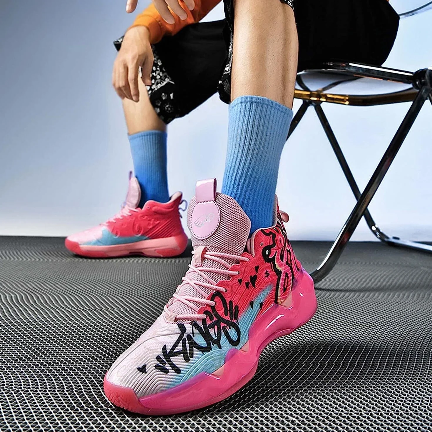 Bolognifi Zapatos de Baloncesto Fluorescentes Ligeros para Hombres Mujeres Rosa