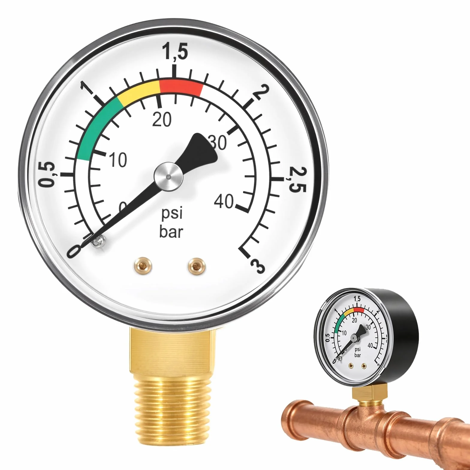 Manómetro de Presión de Agua 0-3BAR/PSI 1/4" BSPT Ø50mm para Filtro Bomba