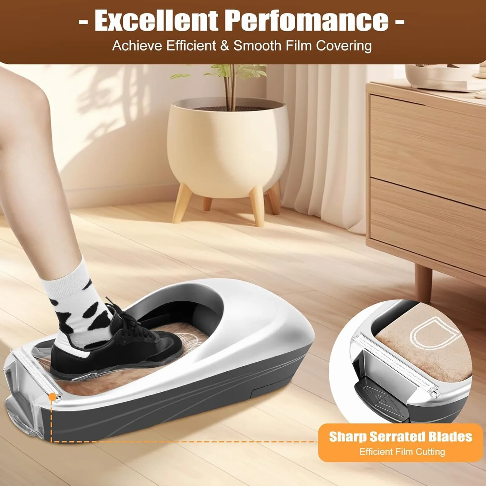 Dispensador automático de fundas para zapatos, 1 rollo de película de polietileno, protector de suelo antideslizante manos libres para el hogar, oficina, clínica