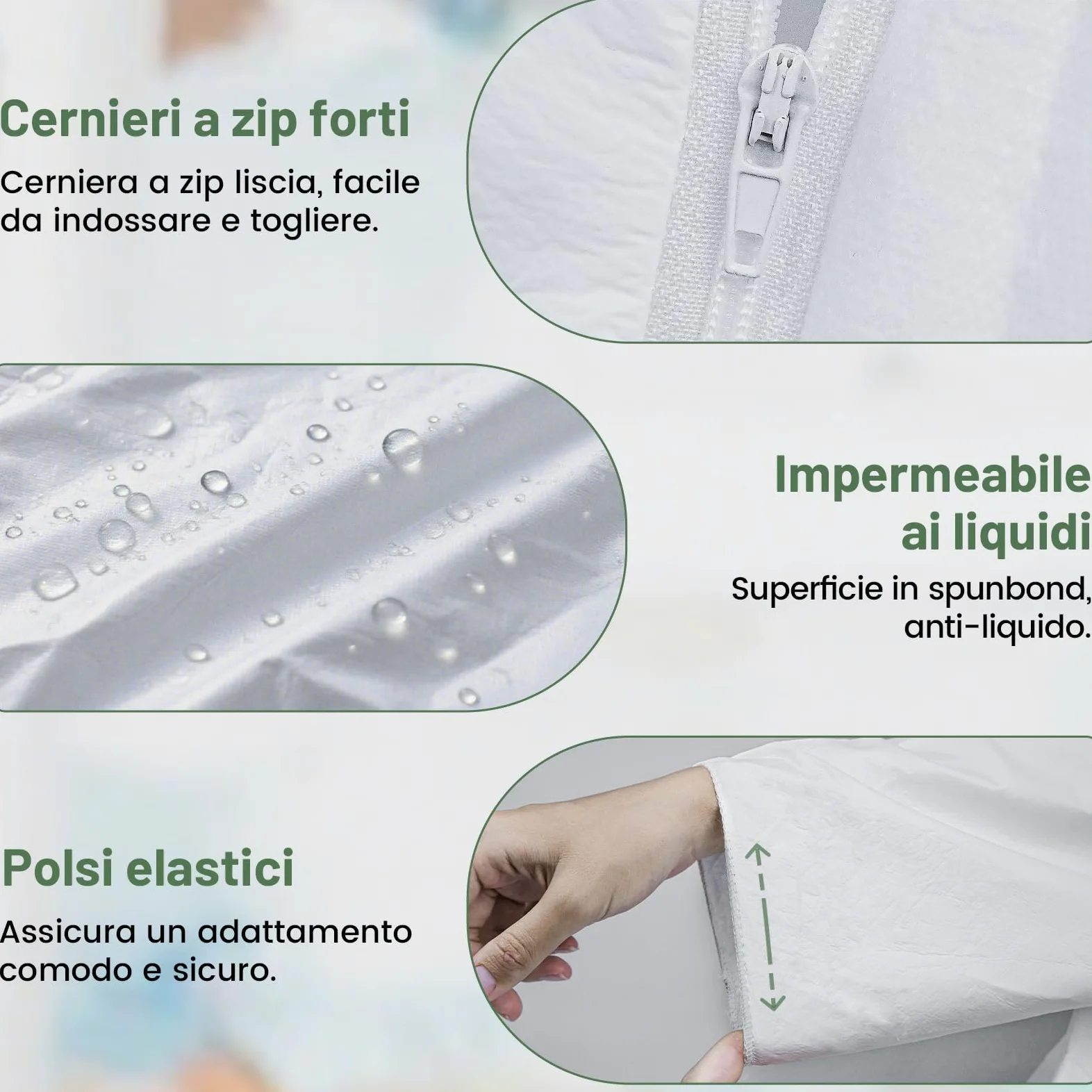VigiFront Mono Desechable, 5/25 Piezas, Traje de Protección Desechables, 7 Opciones de Tallas, Con Muñecas, Tobillos y Capucha Elásticos