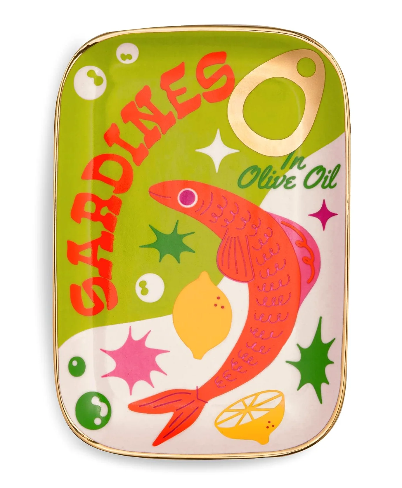 ban.do Bandeja de baratijas, plato de cerámica para joyas, bandeja decorativa pequeña para llaves o decoración, bonita bandeja de atrapasueños, sardinas