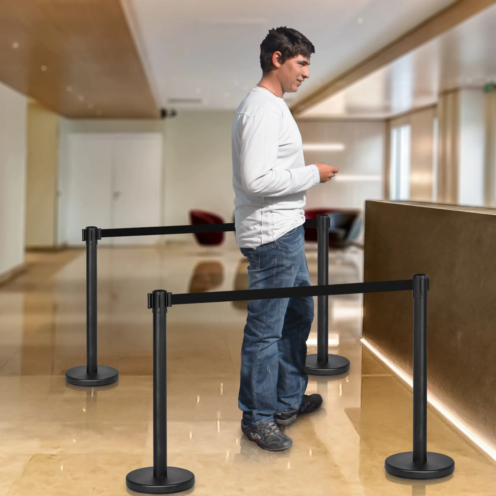 Poste Separador Cinta Extensible 3 metros (2uds) Barrera Delimitadora Prohibido el Paso