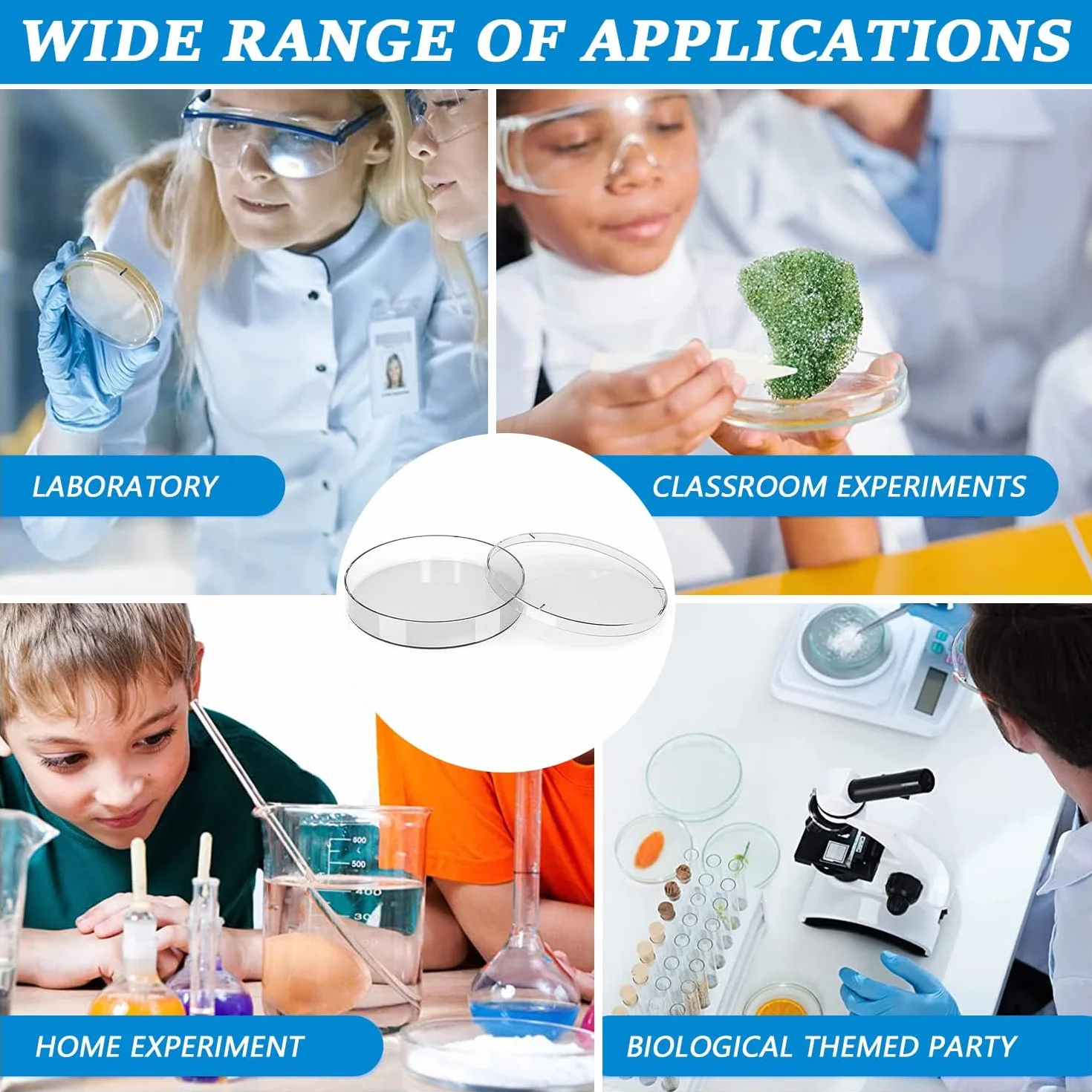 Placas de Petri 55 x 13 mm Plástico Estéril con Tapa 10 Goteros 1 Pegatina para Cultivo de Laboratorio