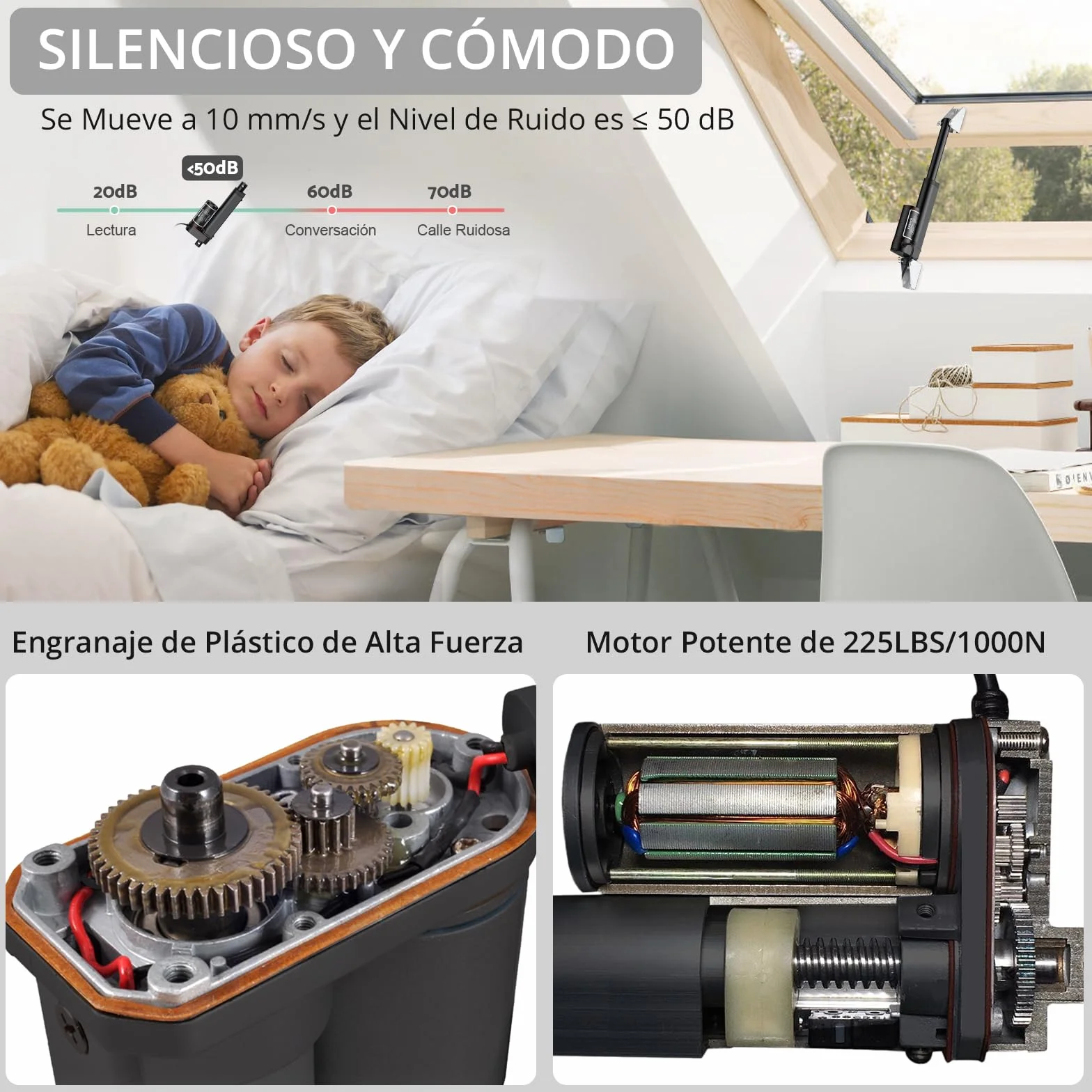 Justech Actuador Lineal 1000N 100mm 12V IP65 Aleación de Aluminio