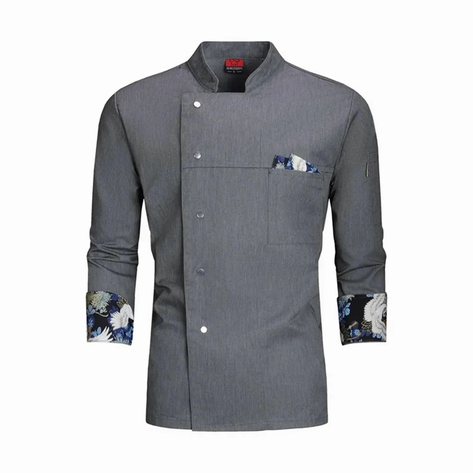 Ropa De Cocinero Uniforme de Chef Blanco, Chaqueta de Chef de Manga Larga, Camiseta, Chaqueta de Chef de Hotel, Ropa de Cocina Transpirable for Restaurante y panadería(Grey Jacket,M)