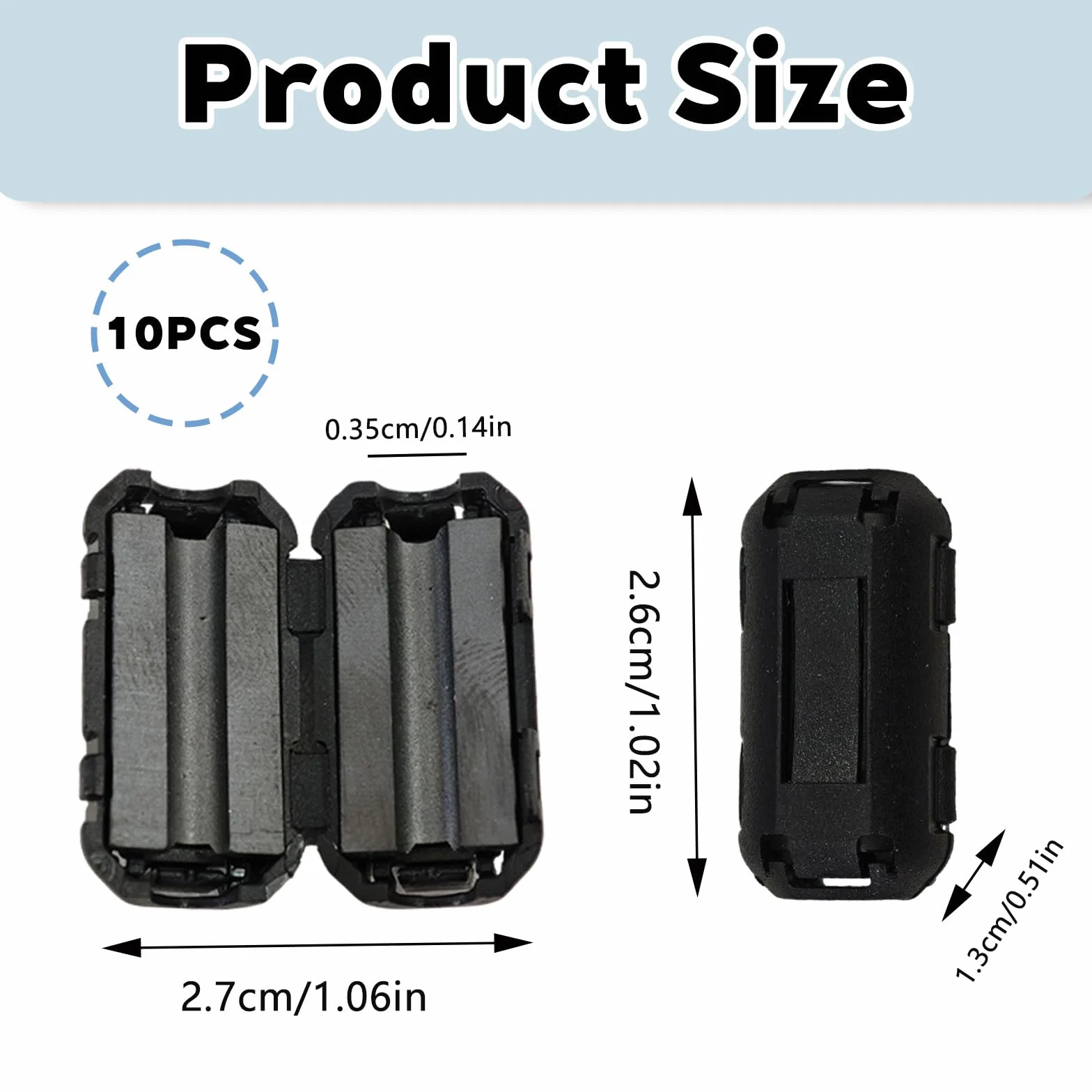 Núcleo de Anillo de Ferrita Negro, 10 Piezas, Clip de Cable Supresor de Ruido para USB, Vídeo