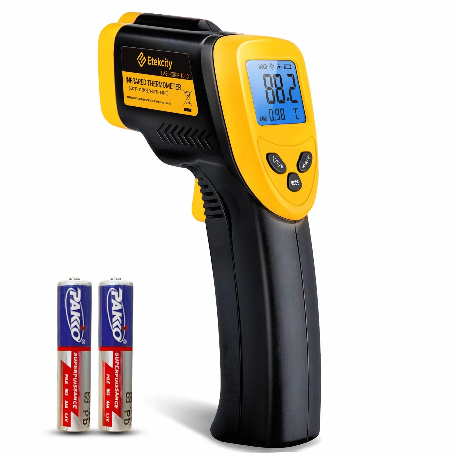 Etekcity Termómetro infrarrojo -50 a +610 °C pirómetro digital sin contacto medidor de temperatura LCD