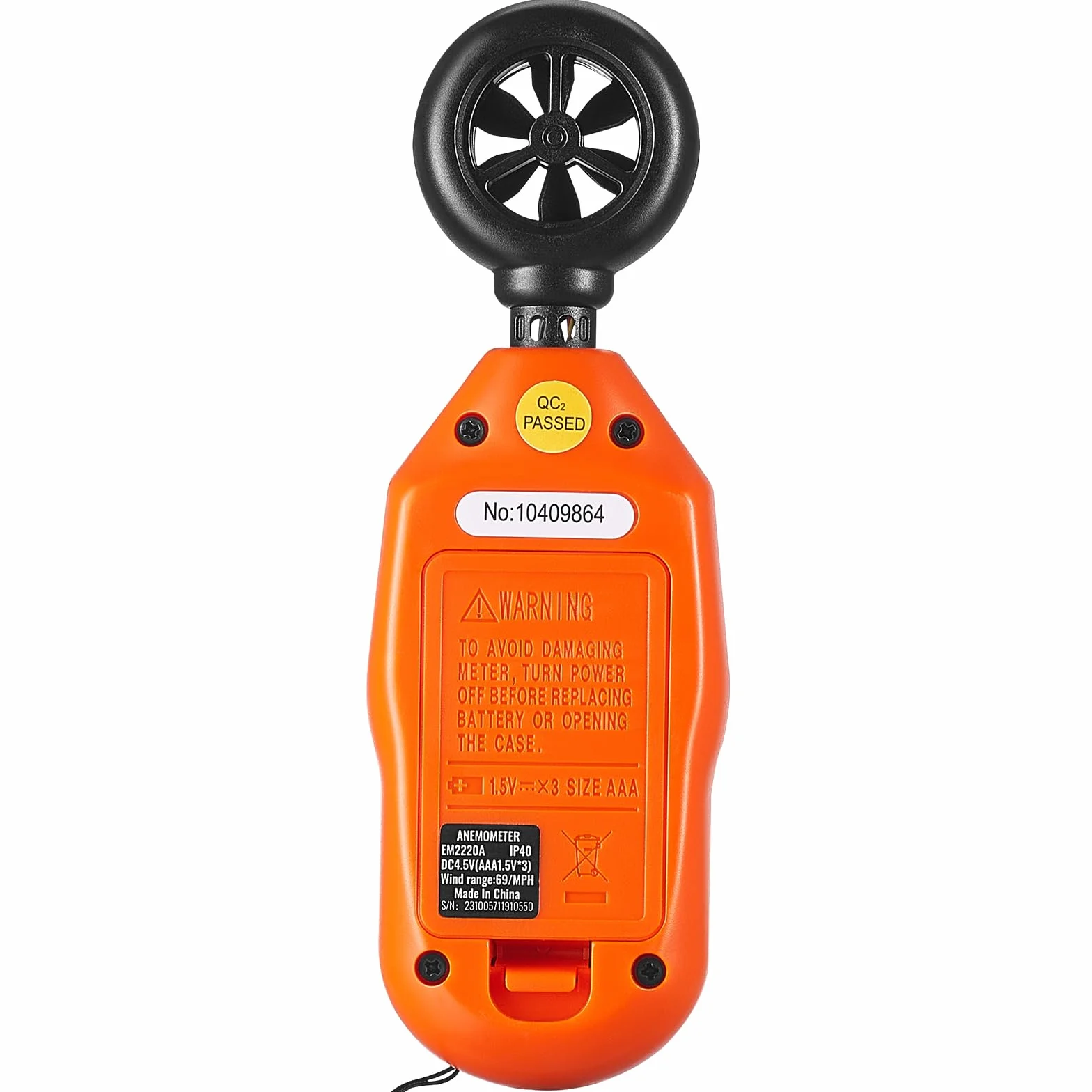 VEVOR Anemómetro Portátil Digital con Pantalla LED -10~45°C Medir Velocidad del Viento Temperatura