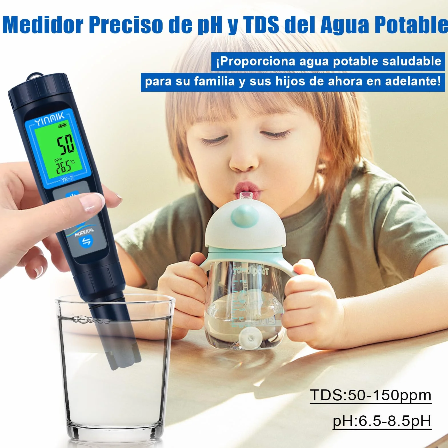 5 en 1 Medidor de pH Salinidad TDS EC Temp para Piscina de Agua Salada, Acuario Koi, Hidropónico