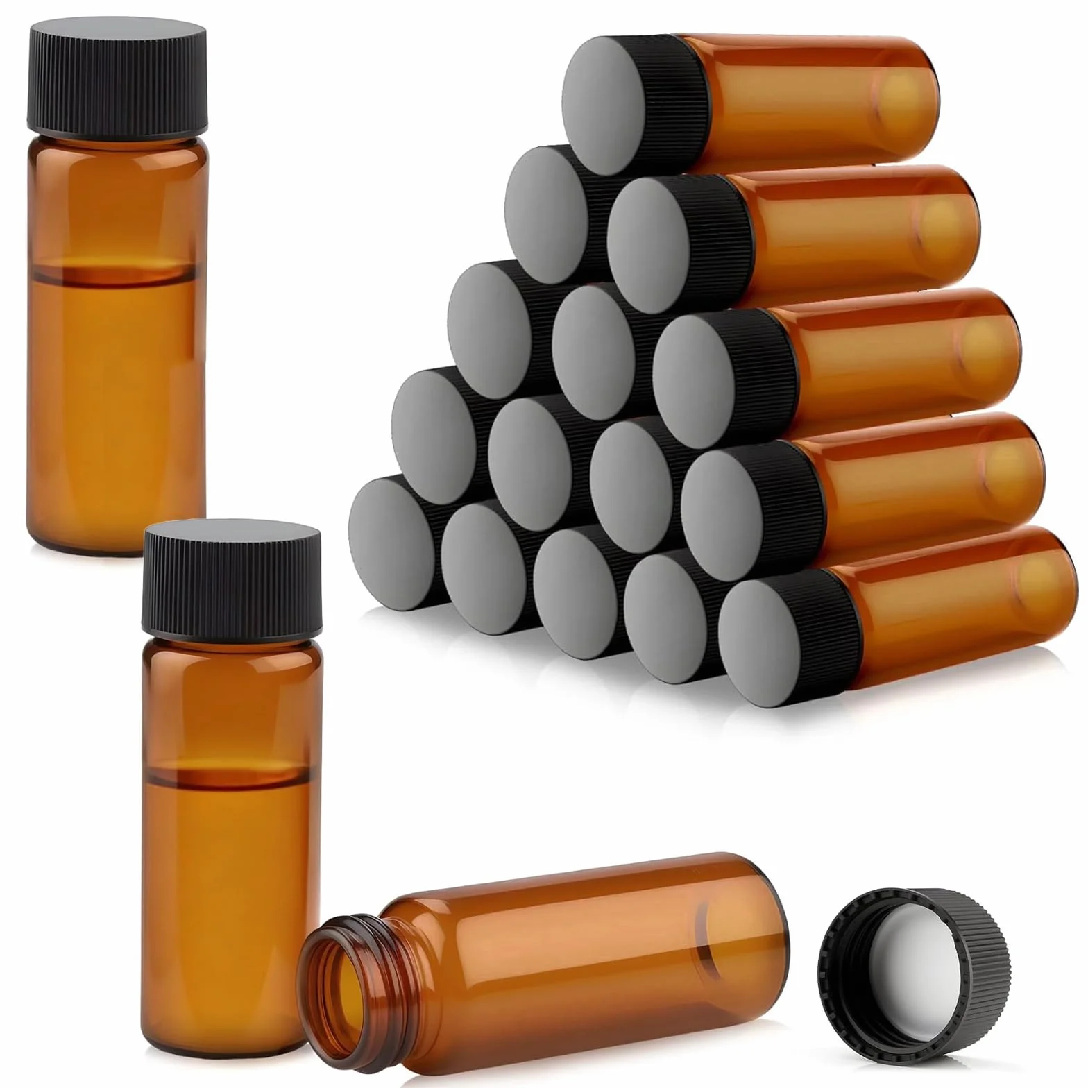Botellitas Pequeñas 10ml Cristal Ámbar con Tapa Hermética 18x65mm Pack 20