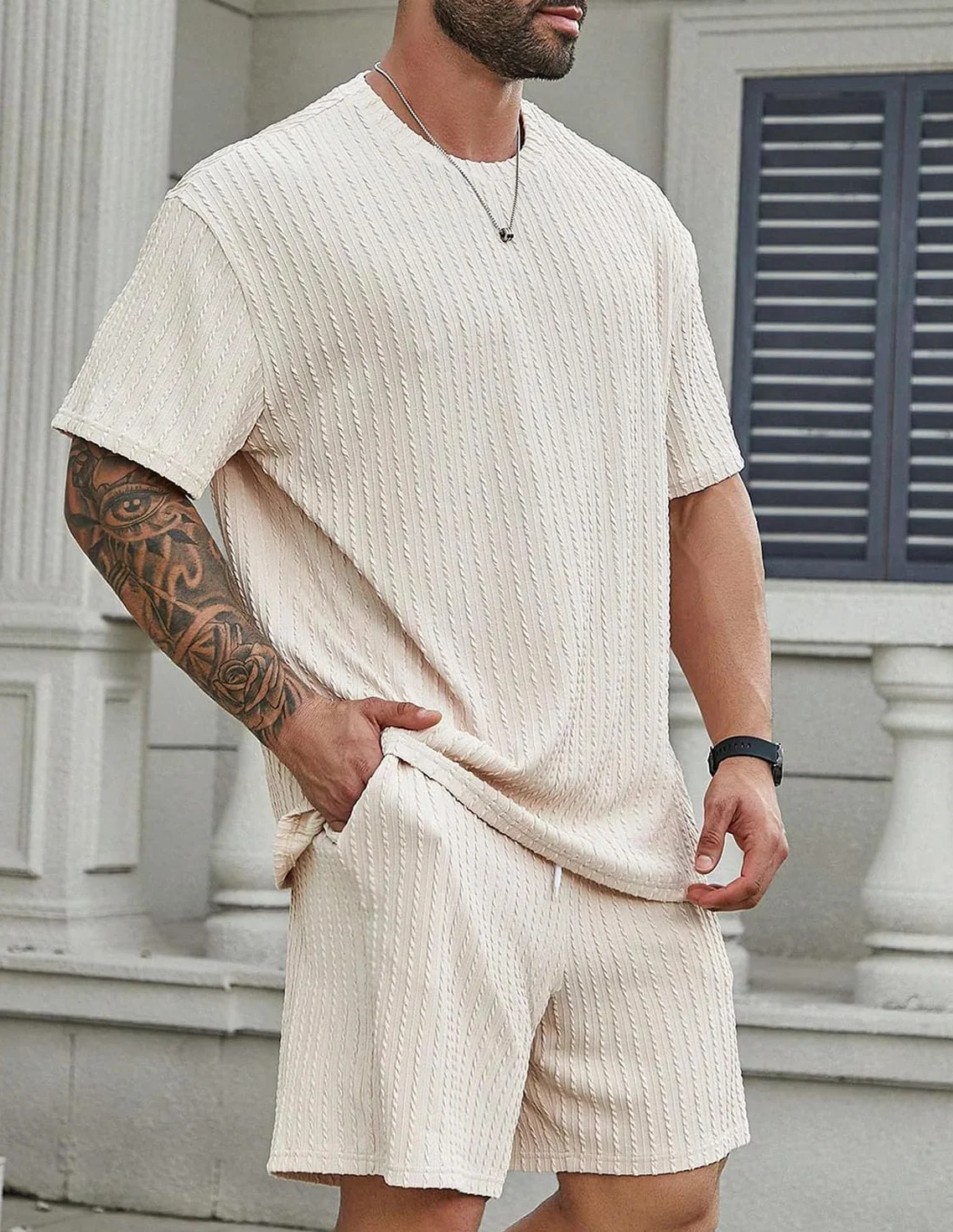 Chándal Hombre 2 Piezas Camiseta Shorts Verano con Bolsillos Fútbol Baloncesto