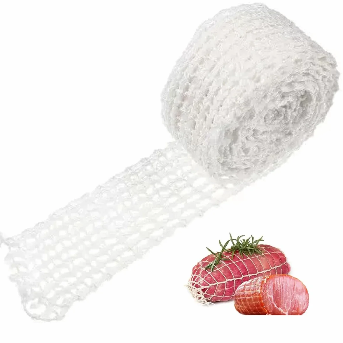 Rollo de Malla para Carne Elástica 2m 16 Huecos Red de Algodón para Asado Jamón Embutido Secado Ahumado Resistente al Calor