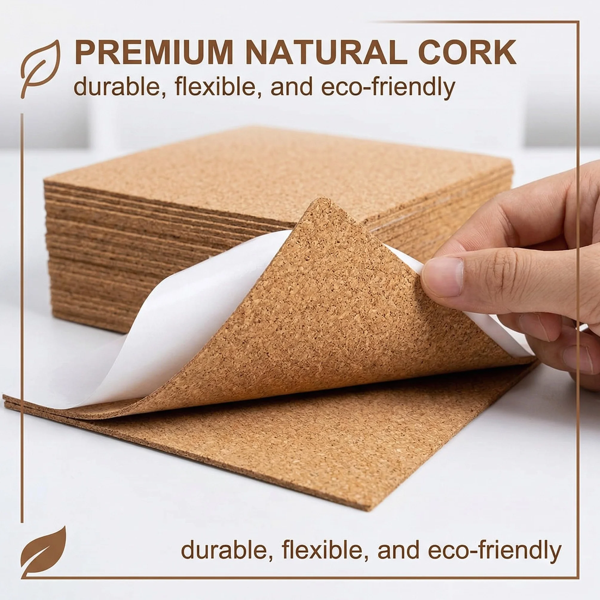 Láminas Corcho Autoadhesivo 100x100x2mm Pack 16 – Placas Cuadradas Corcho Natural Extra Grueso