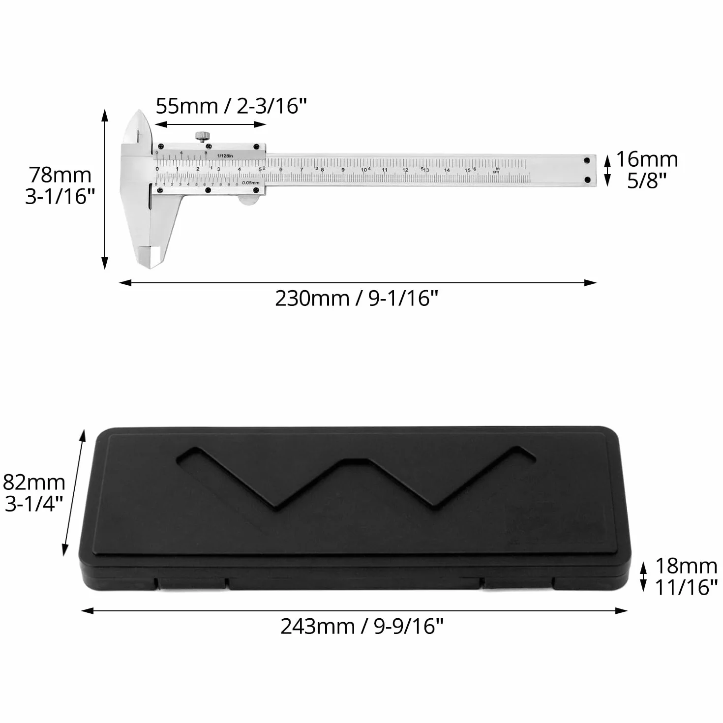 QWORK Calibre Vernier de Alta Precisión 6" 150 mm 0.05 mm 1/128" con Tornillo de Bloqueo