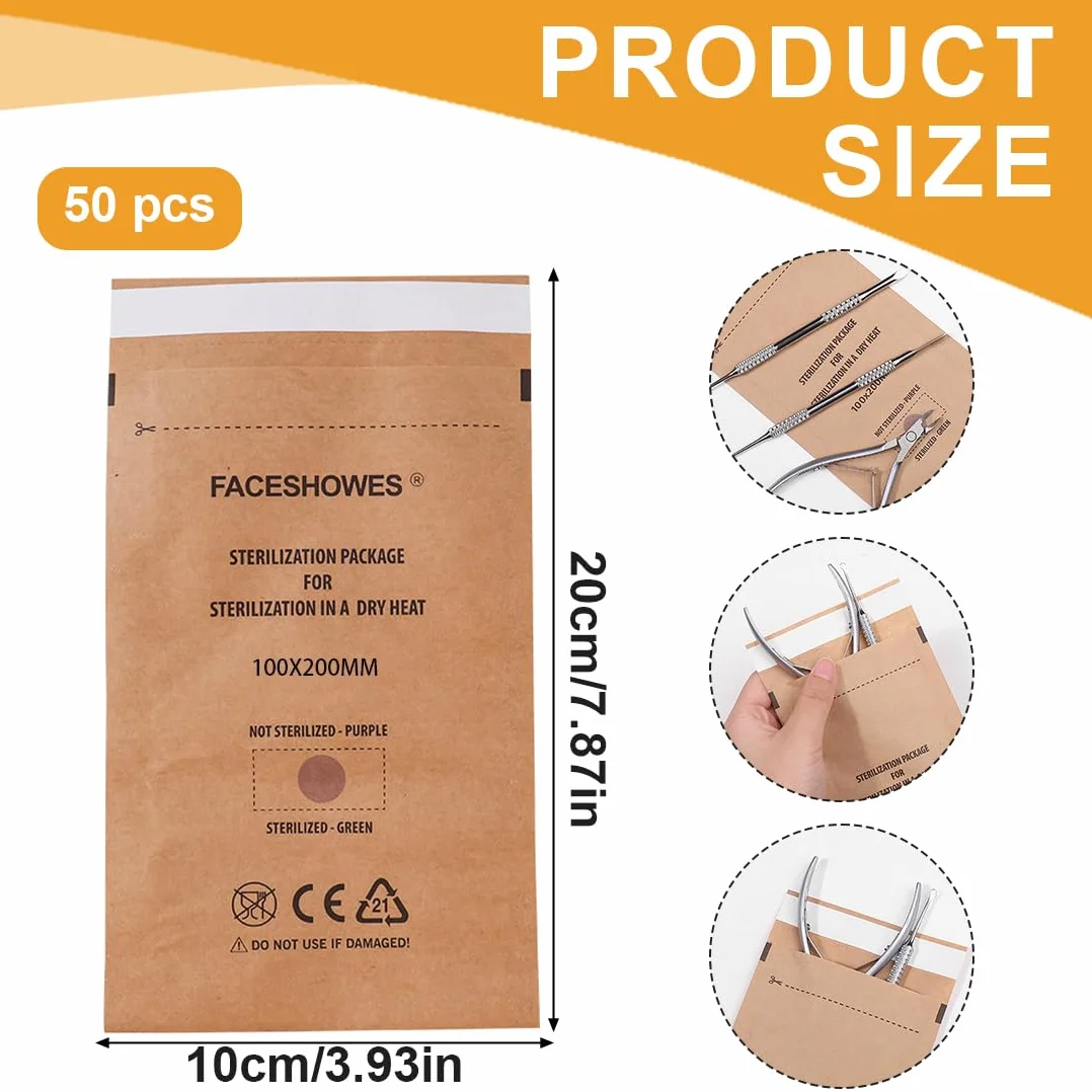 WeddHuis 50 Bolsas de Esterilización Autosellantes 100x200mm para Cosméticos y Herramientas de Manicura